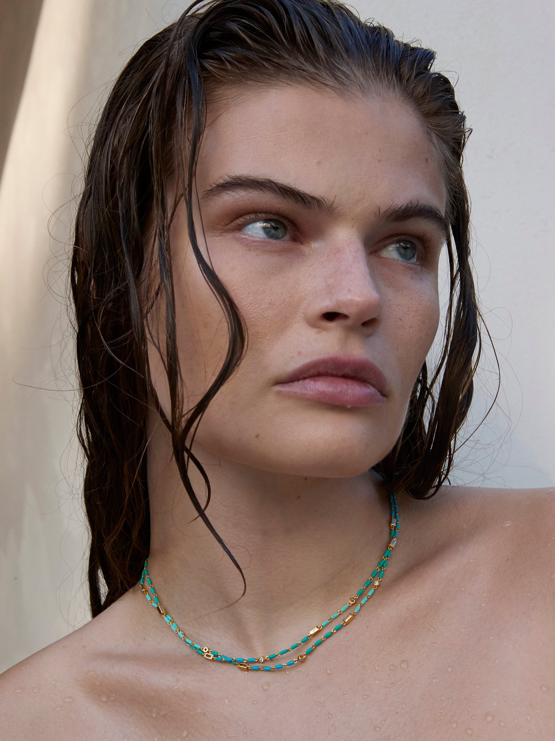 ENAMEL MOISSANITE NECKLACE IN AZUR, 18K GOLD VERMEIL
