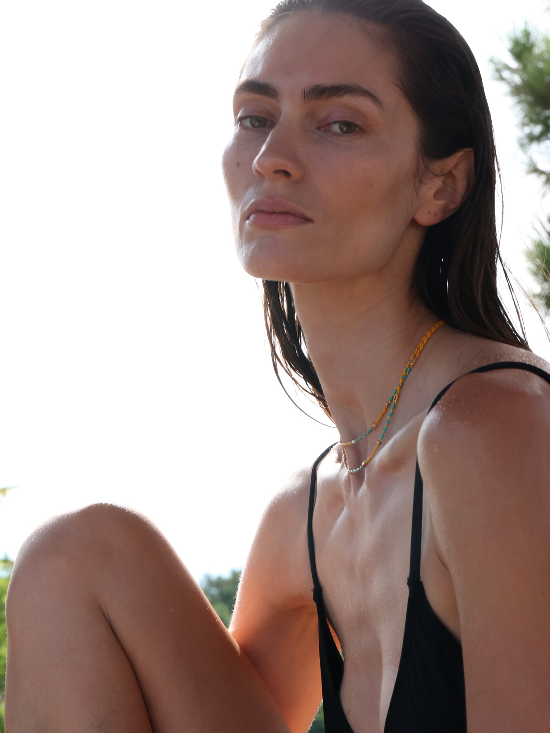 ENAMEL MOISSANITE NECKLACE IN ÉTÉ, 18K GOLD VERMEIL