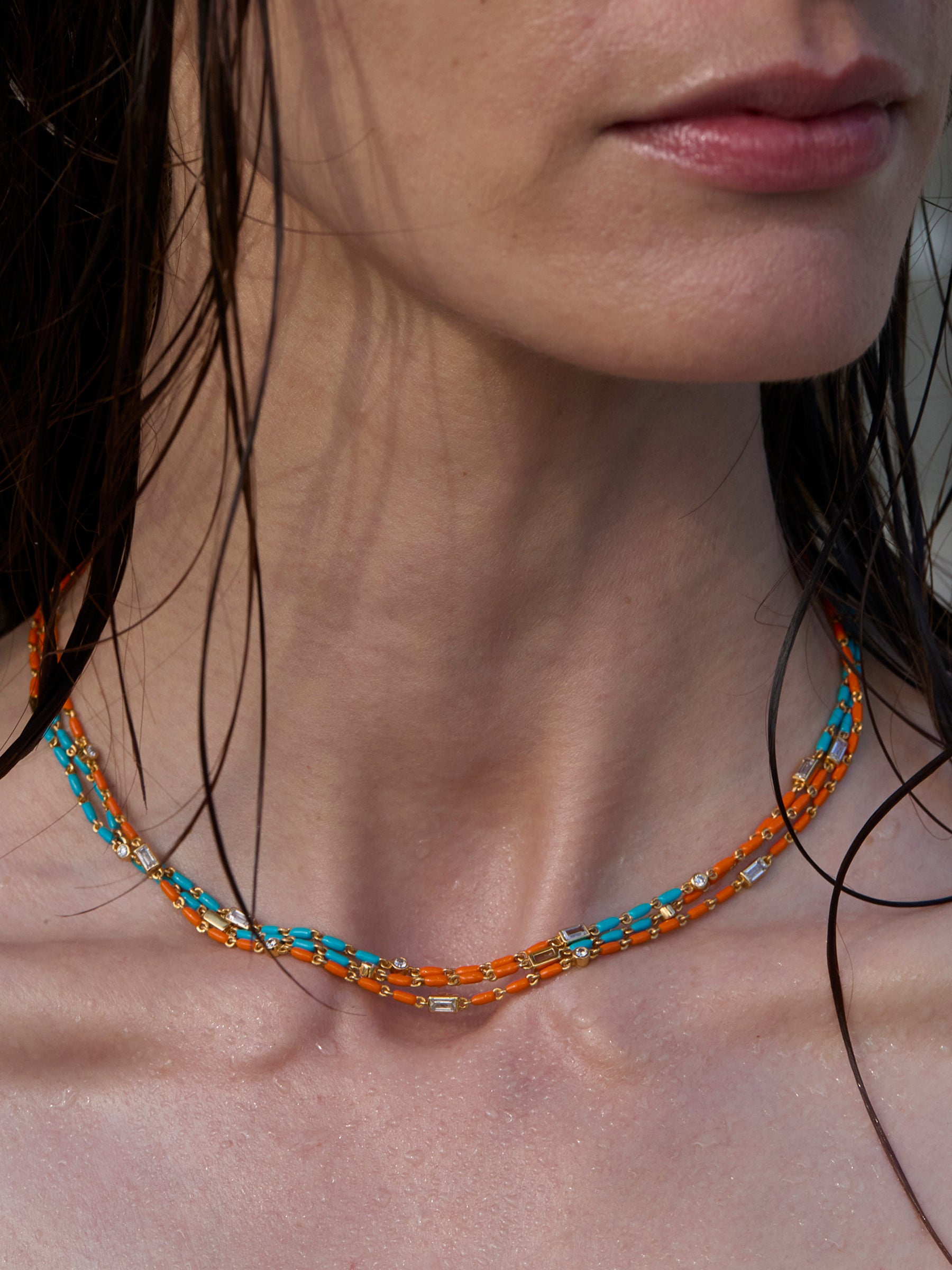 ENAMEL MOISSANITE NECKLACE IN ANTIBES, 18K GOLD VERMEIL
