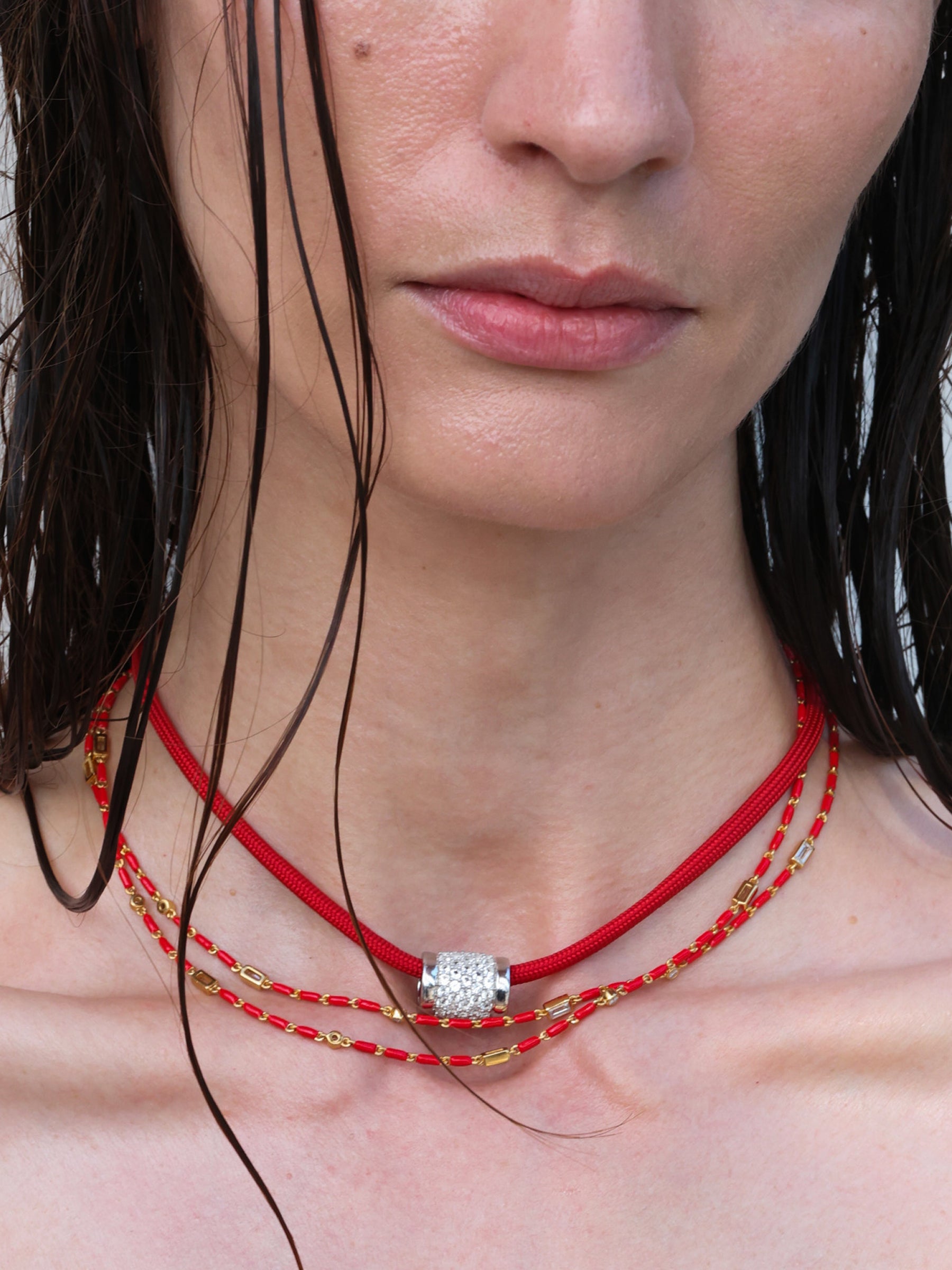 YVES ROUGE PARACORD NECKLACE IN LAB WHITE SAPPHIRE, STERLING