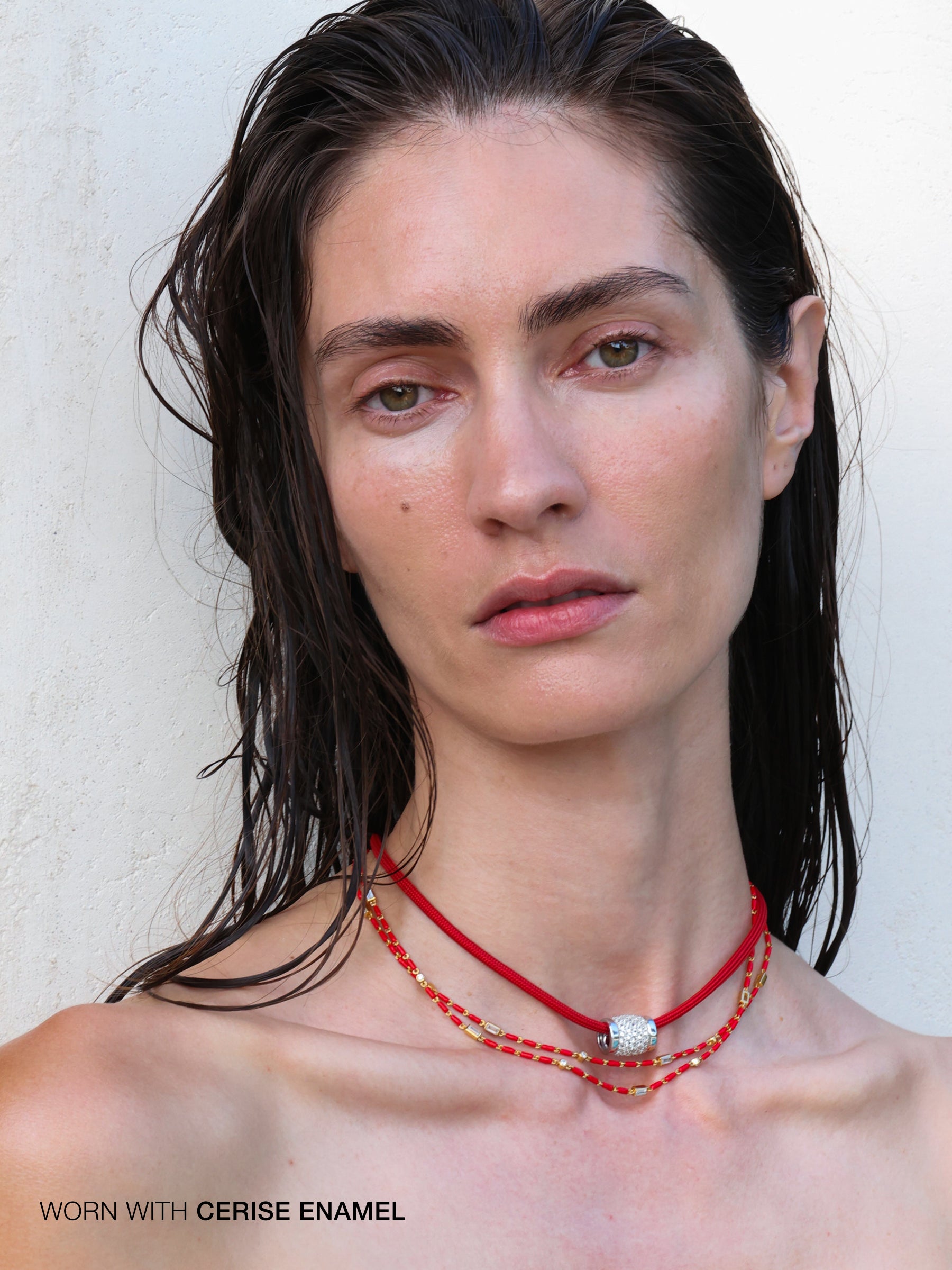 YVES ROUGE PARACORD NECKLACE IN LAB WHITE SAPPHIRE, STERLING SILVER