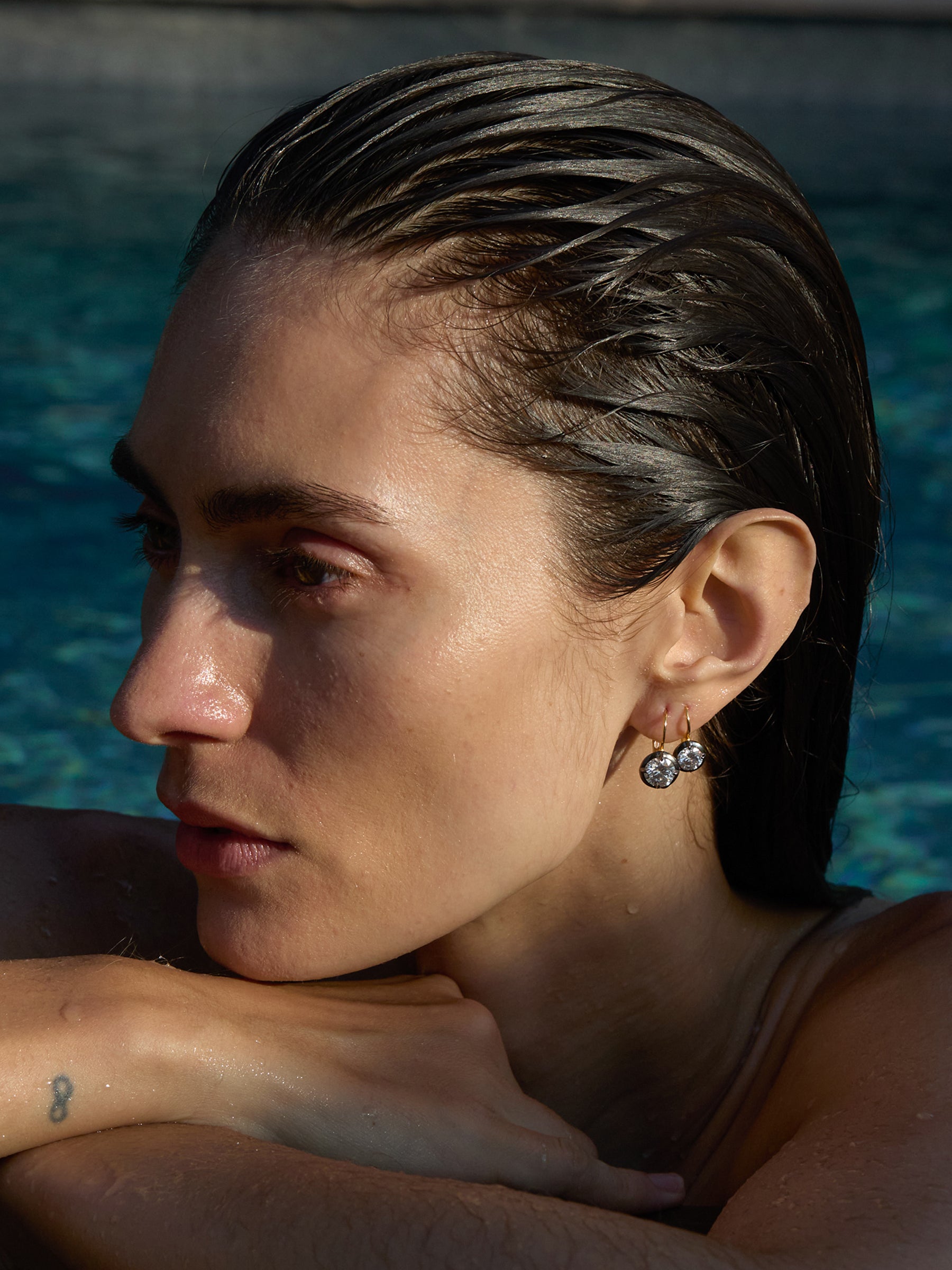 LUCIEN LATCHBACK EARRINGS IN MOISSANITE, 18K GOLD VERMEIL