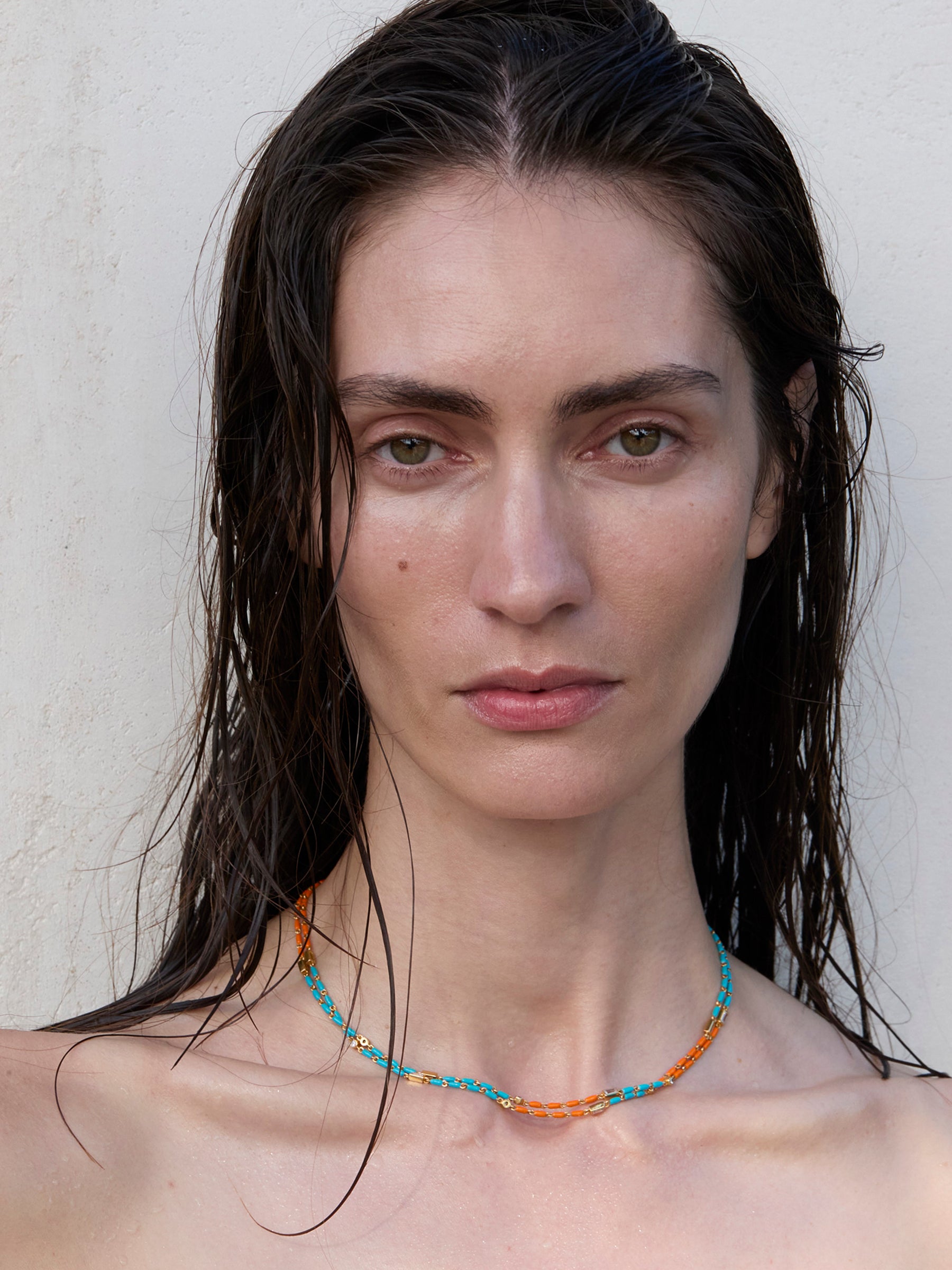 ENAMEL MOISSANITE NECKLACE IN ANTIBES, 18K GOLD VERMEIL