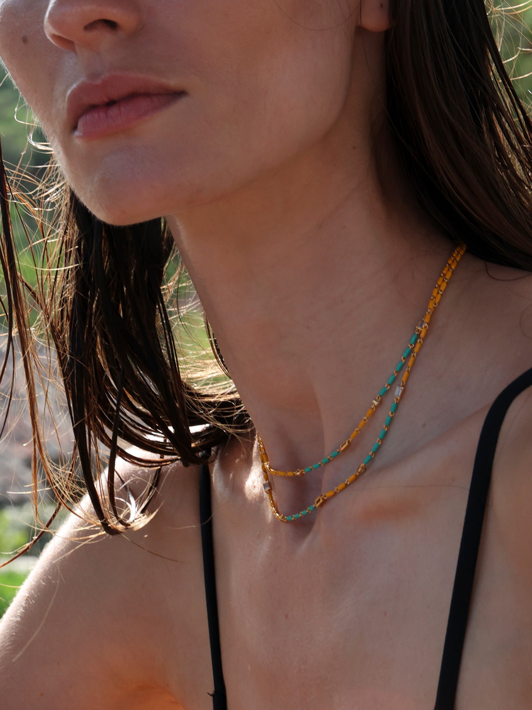 ENAMEL MOISSANITE NECKLACE IN ÉTÉ, 18K GOLD VERMEIL
