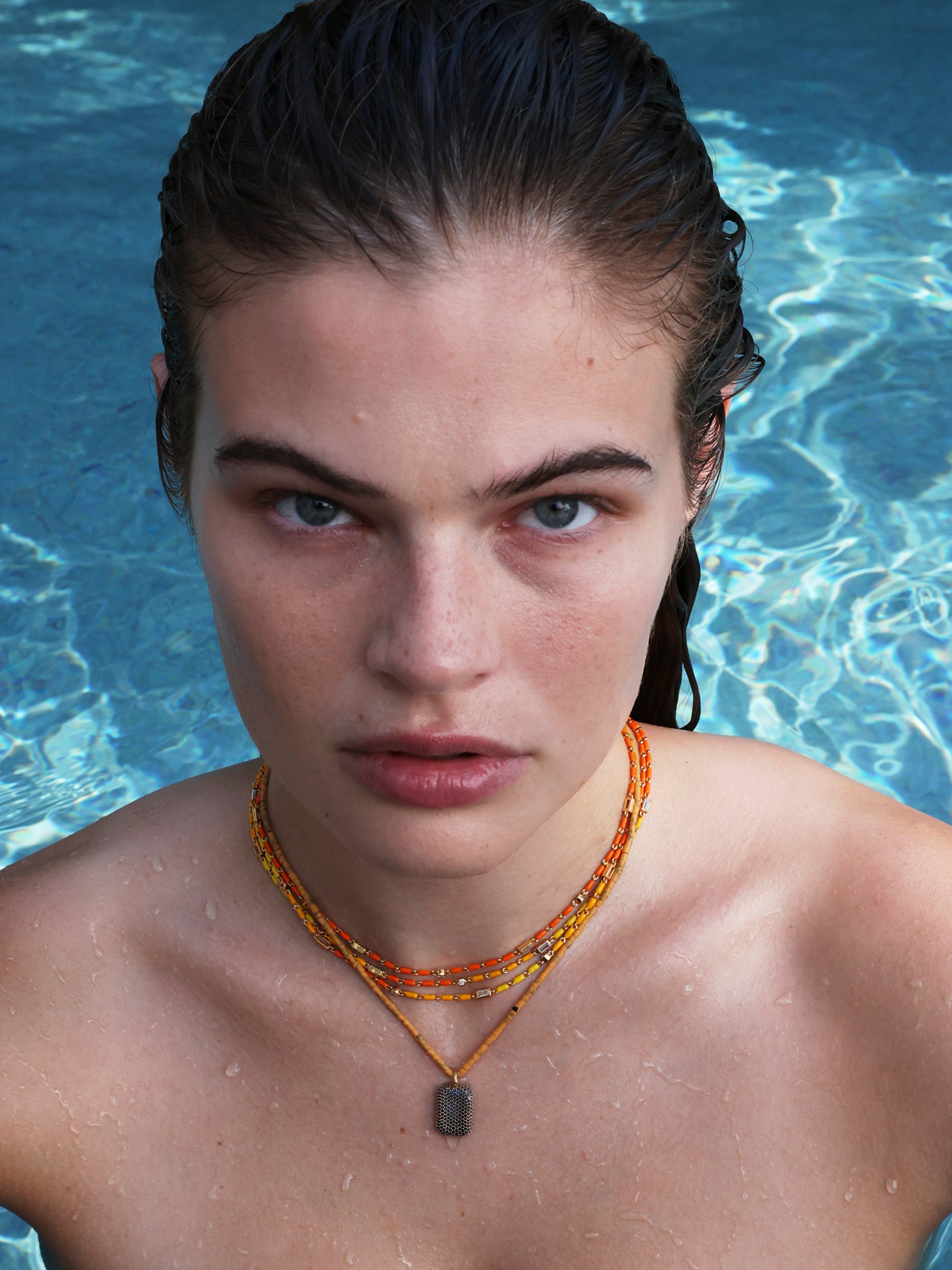 ENAMEL MOISSANITE NECKLACE IN MANDARINE, 18K GOLD VERMEIL