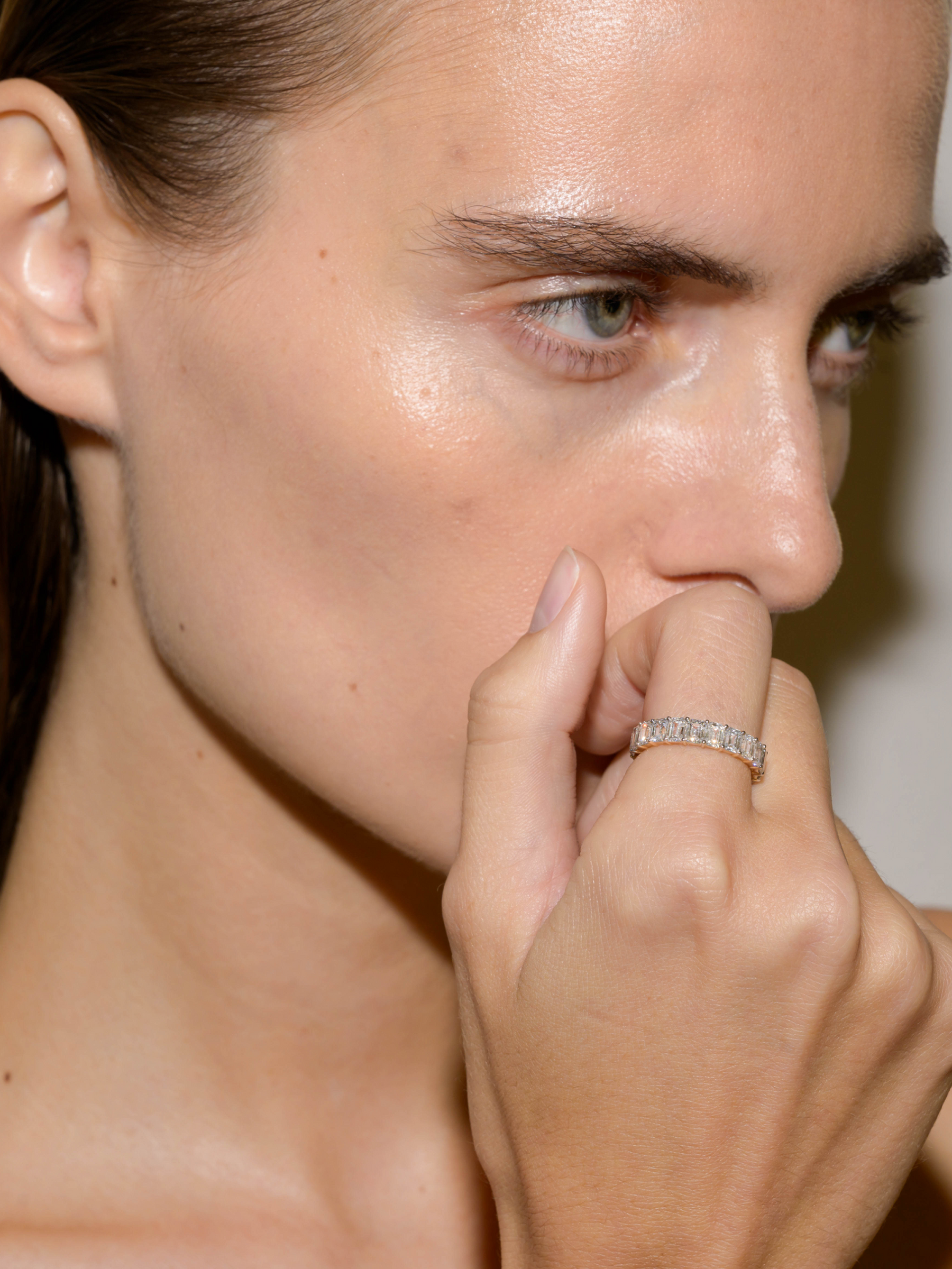 14K EMERALD CUT ETERNITY BAND IN LAB DIAMOND, 14K YELLOW GOLD