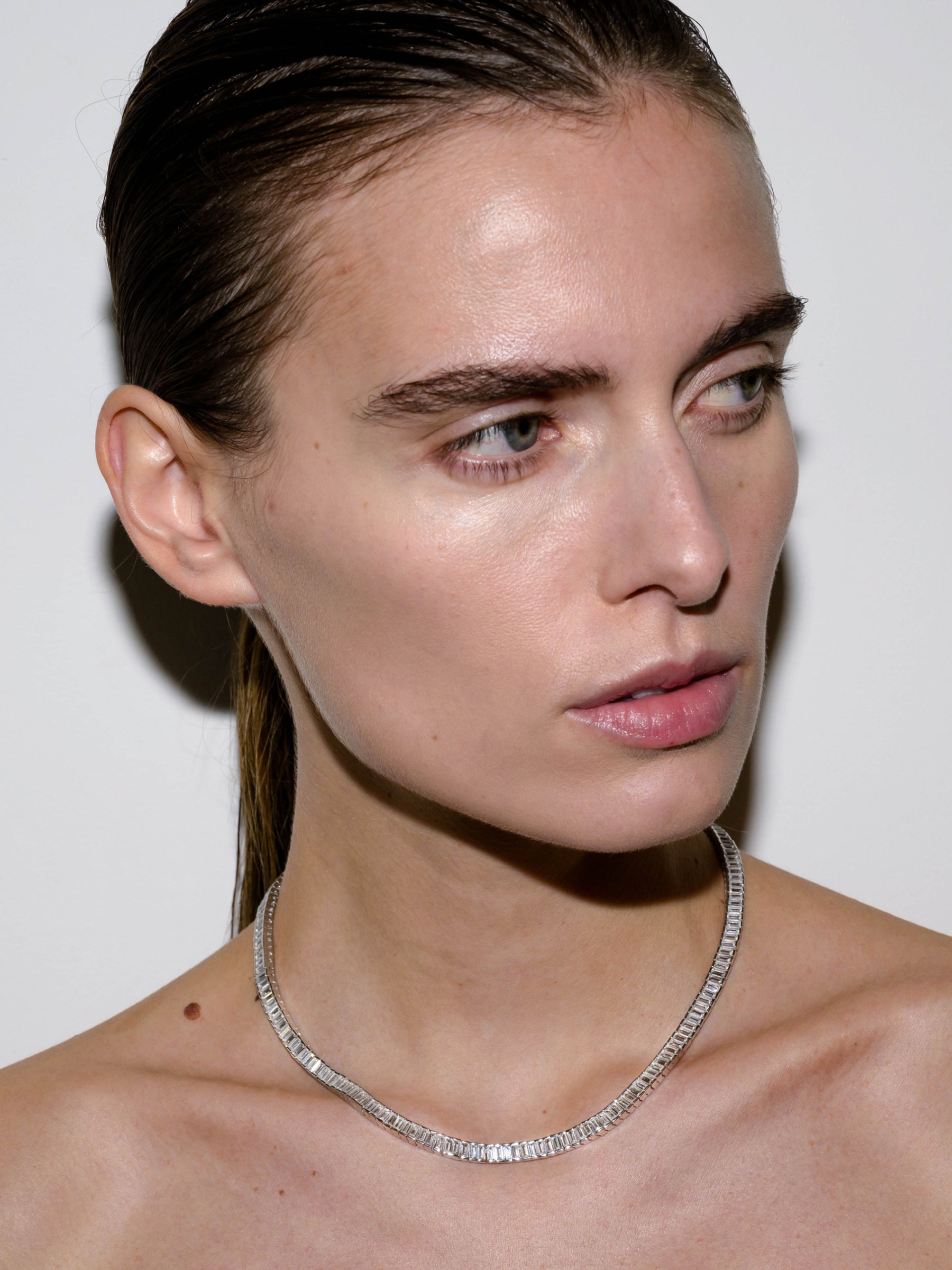 PETITE BESSETTE RIVIÈRE NECKLACE IN LAB WHITE SAPPHIRE