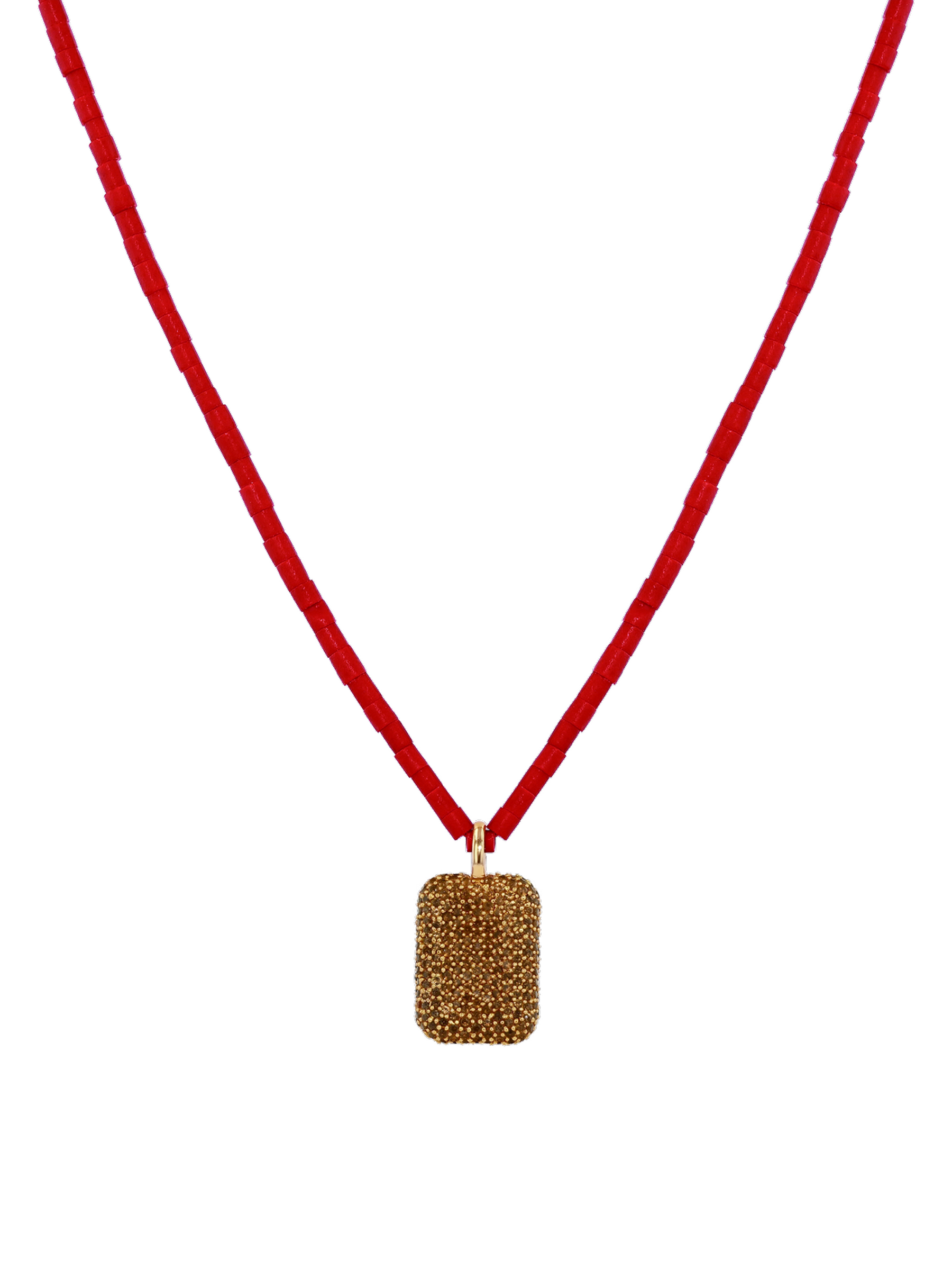 CORTE BEAD AND PAVÉ PENDANT NECKLACE IN CORAIL, 18K GOLD VERMEIL