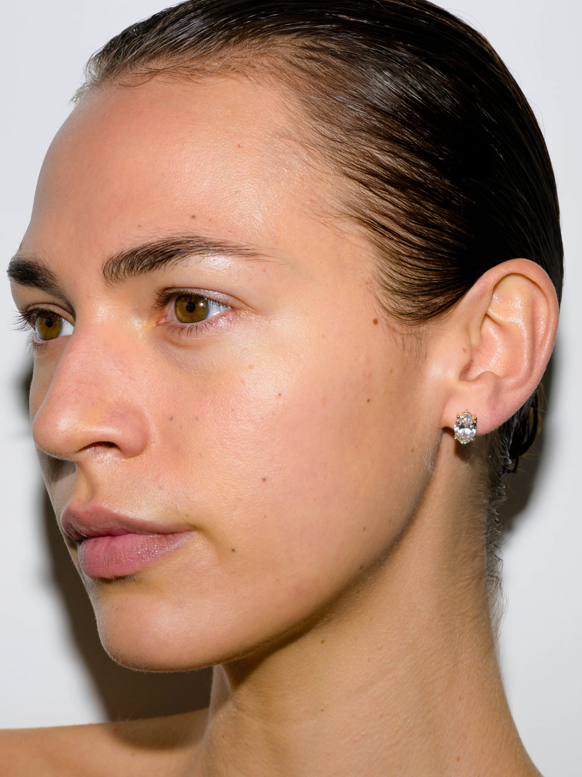 14K OVERSIZED OVAL-CUT HUGGIE IN LAB DIAMOND