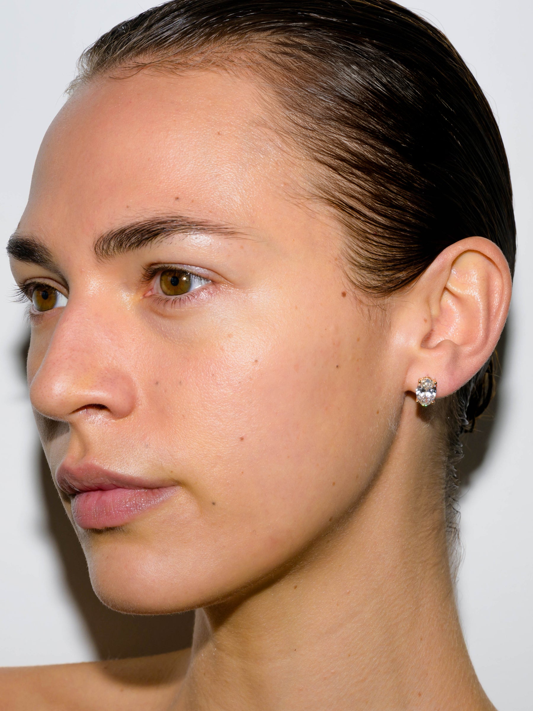 14K OVERSIZED OVAL-CUT HUGGIE IN LAB DIAMOND