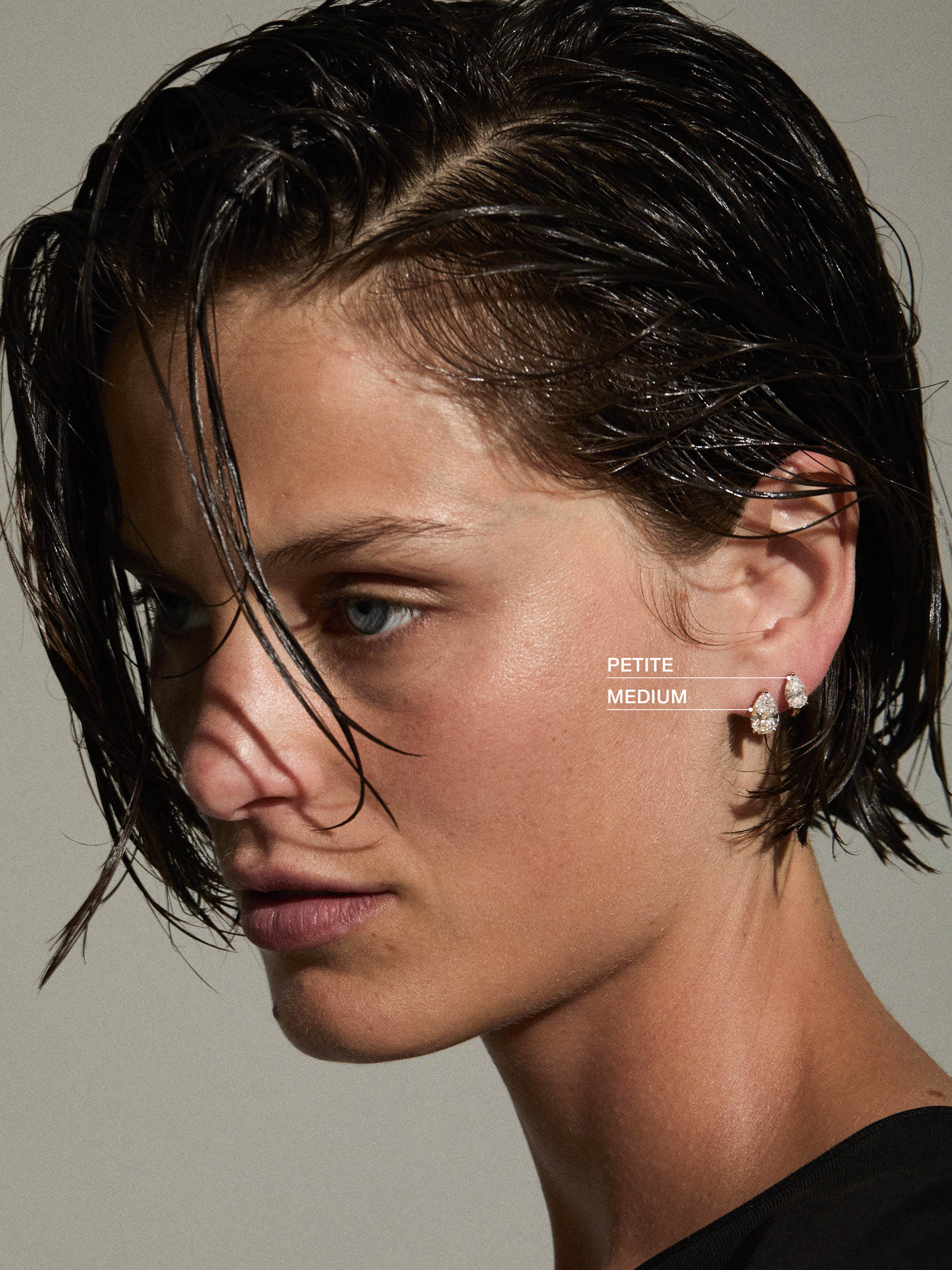 14K ILLUSION HUGGIE EARRING IN PEAR-CUT LAB DIAMOND, 14K YELLOW GOLD