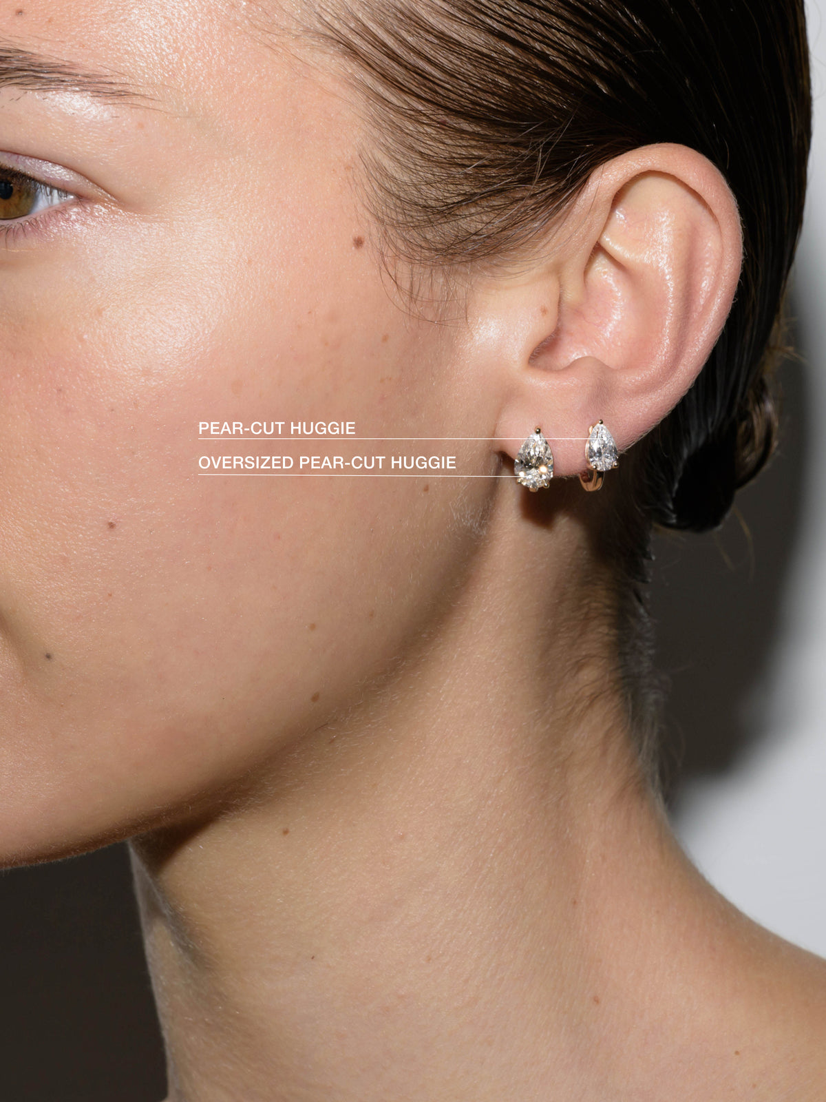 14K OVERSIZED PEAR-CUT HUGGIE EARRING IN LAB DIAMOND