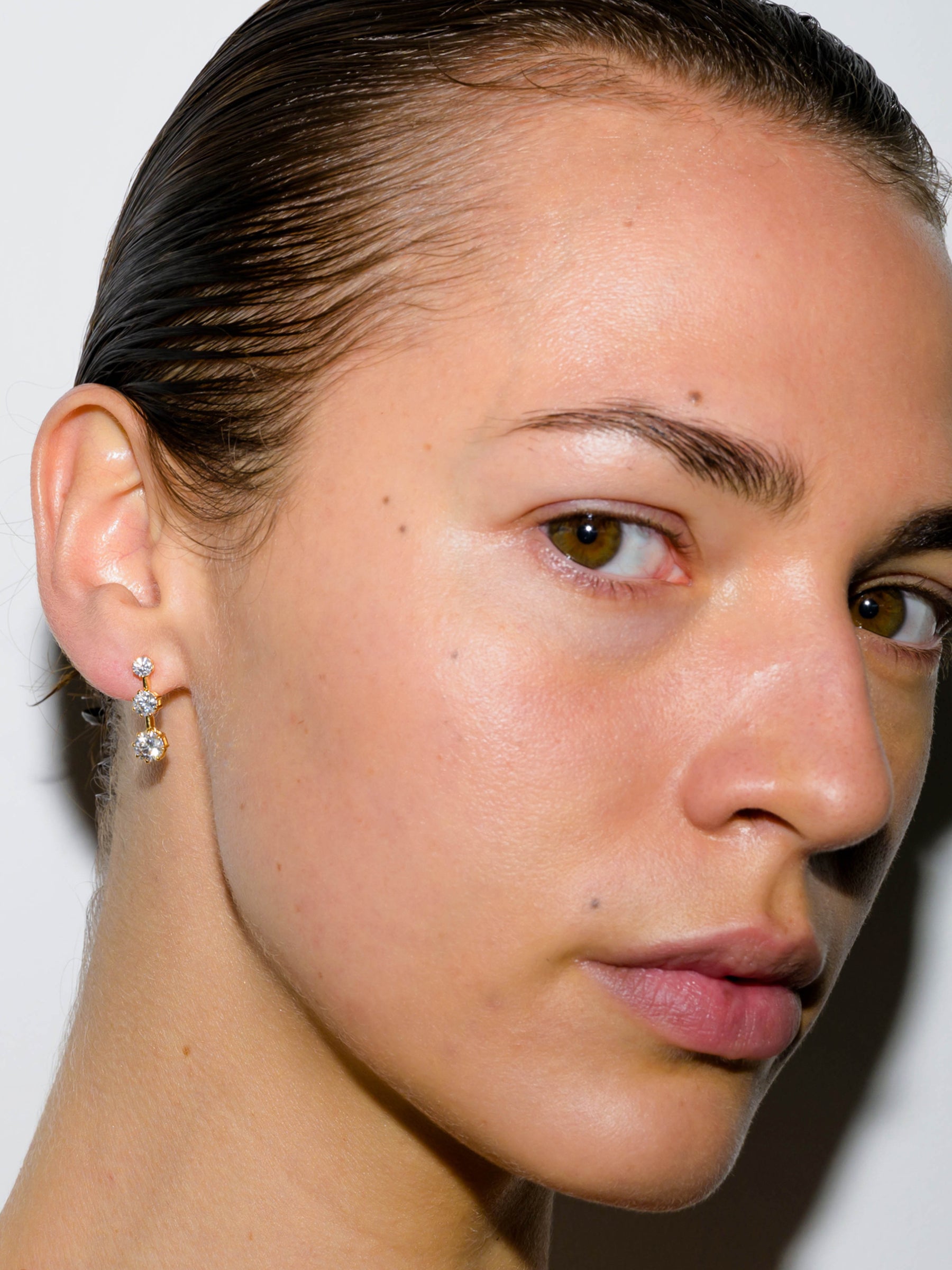 COLETTE 3-STONE DROP EARRINGS IN MOISSANITE