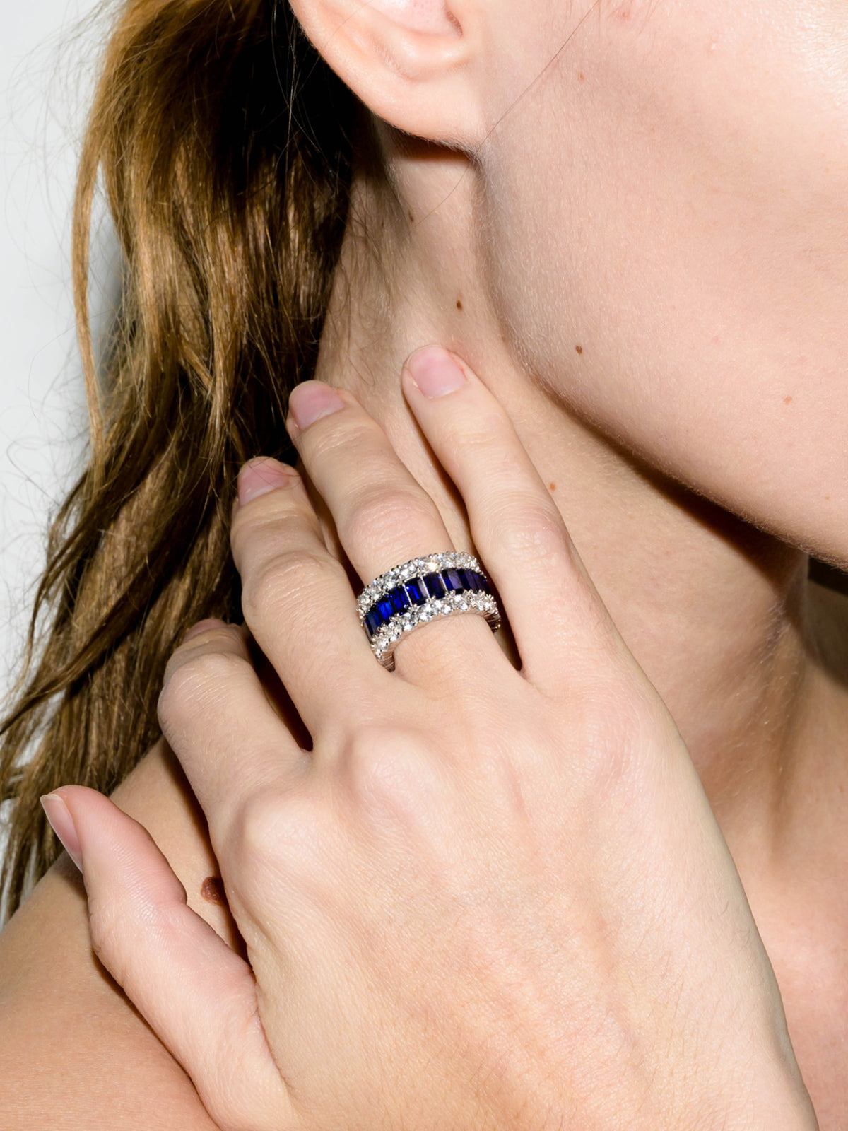 MAXIME THREE-ROW ETERNITY BAND IN LAB BLUE SAPPHIRE AND MOISSANITE