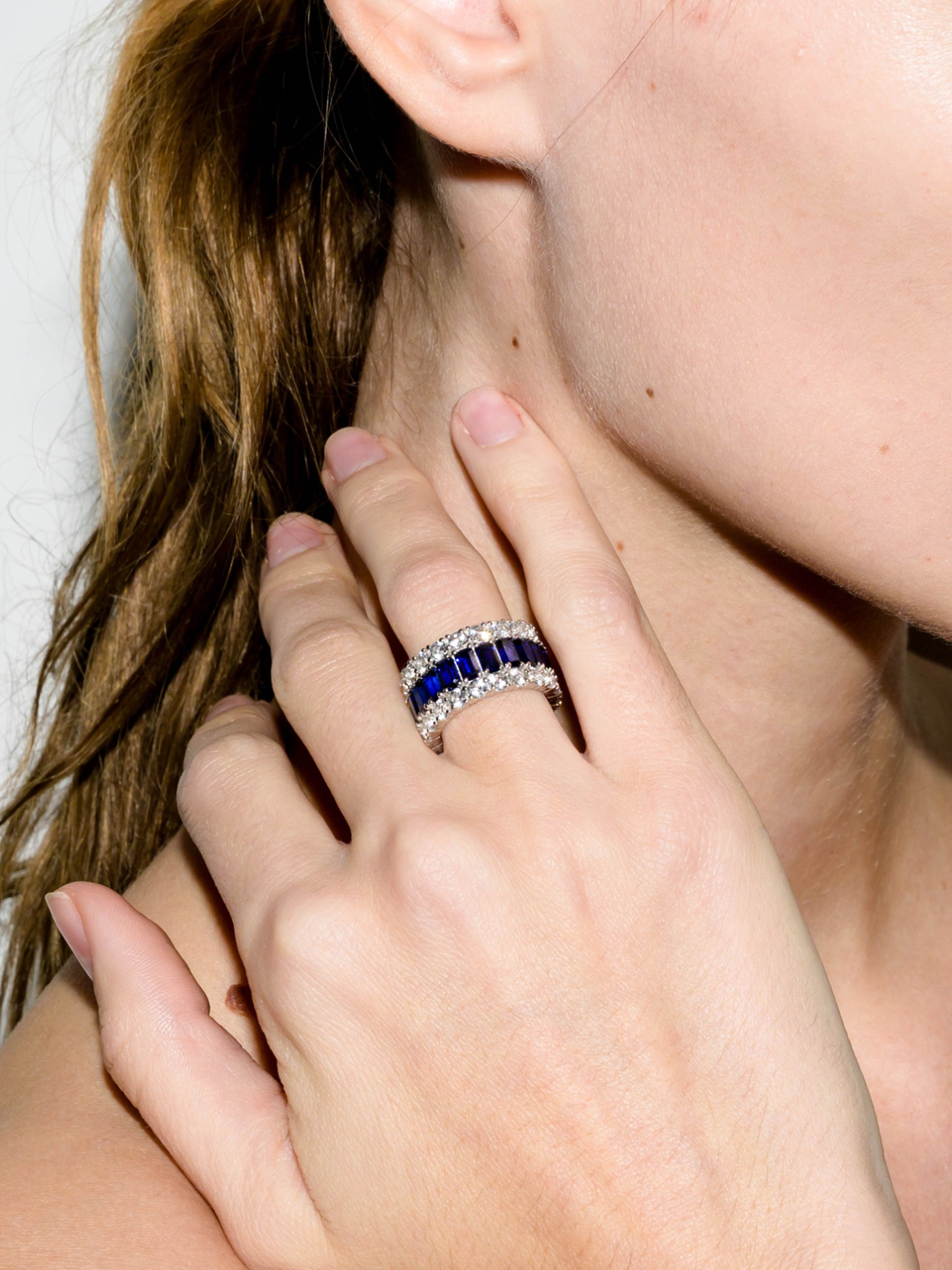 MAXIME THREE-ROW ETERNITY BAND IN LAB BLUE SAPPHIRE AND MOISSANITE