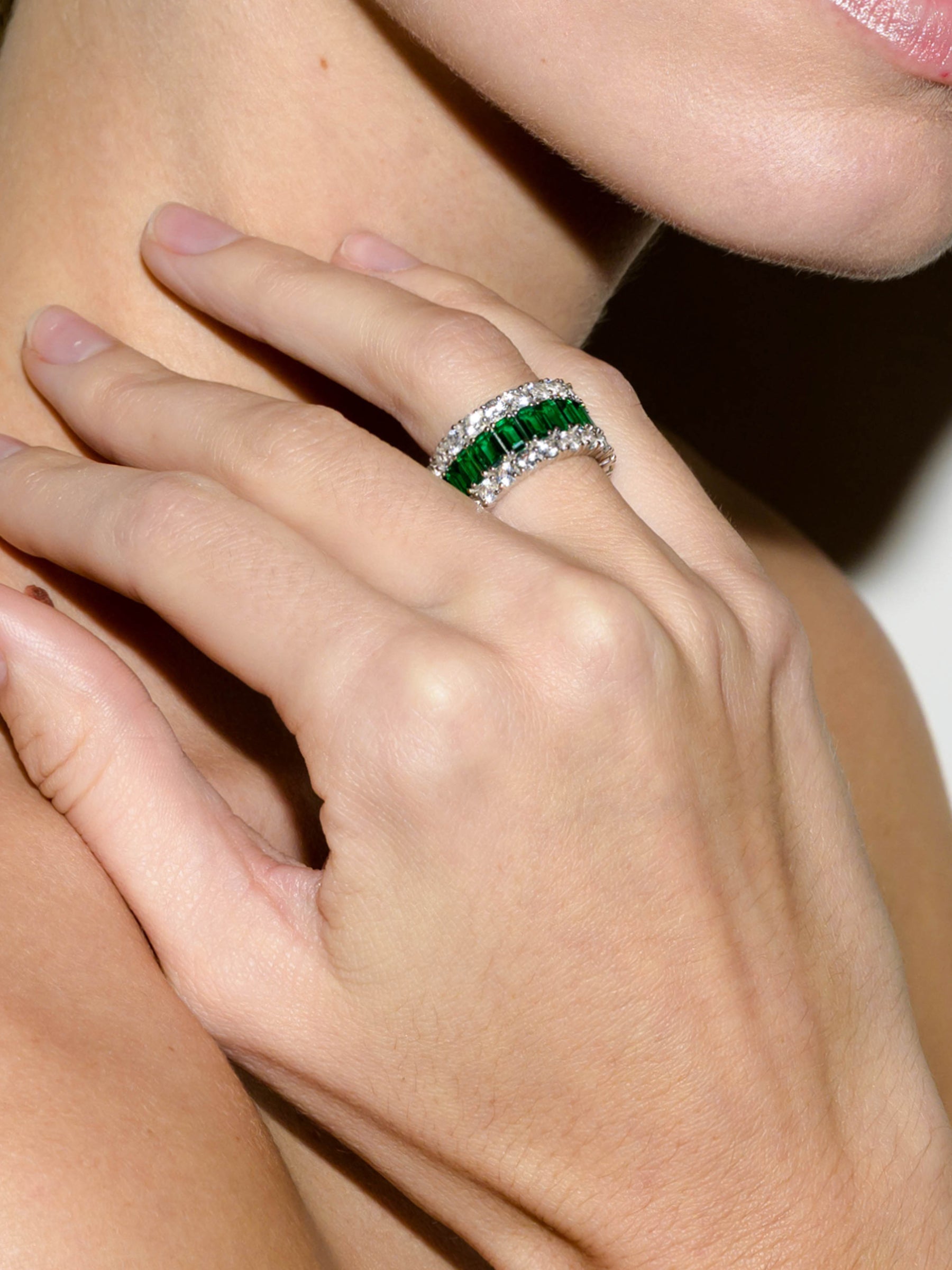 MAXIME THREE-ROW ETERNITY BAND IN NANO EMERALD AND MOISSANITE