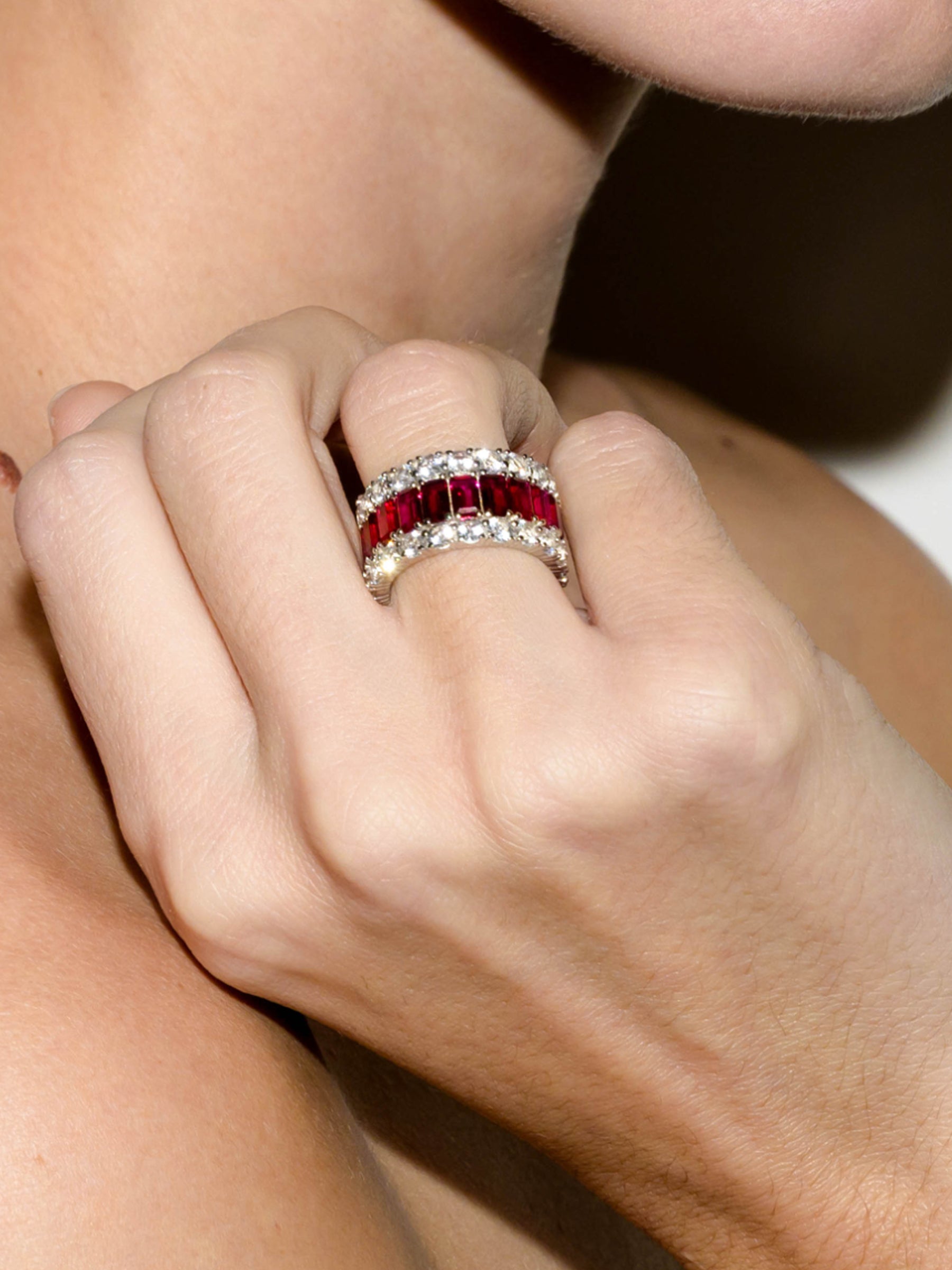 MAXIME THREE-ROW ETERNITY BAND IN LAB RUBY AND MOISSANITE