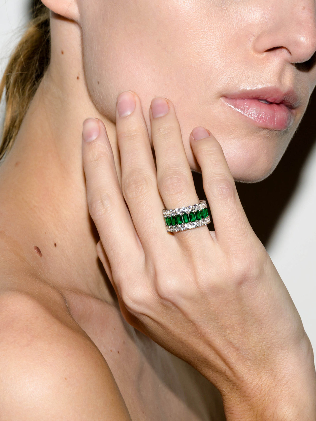 MAXIME THREE-ROW ETERNITY BAND IN NANO EMERALD AND MOISSANITE