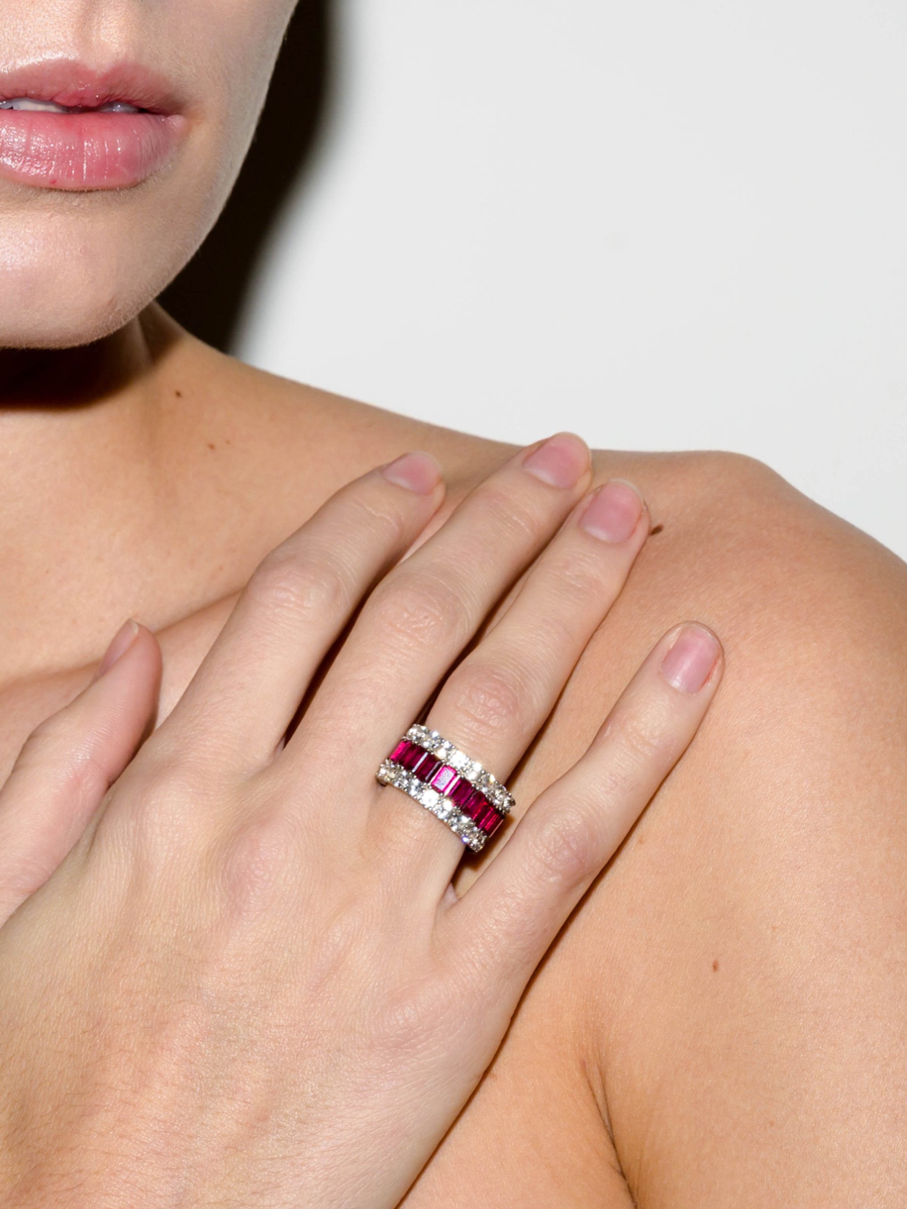 MAXIME THREE-ROW ETERNITY BAND IN LAB RUBY AND MOISSANITE