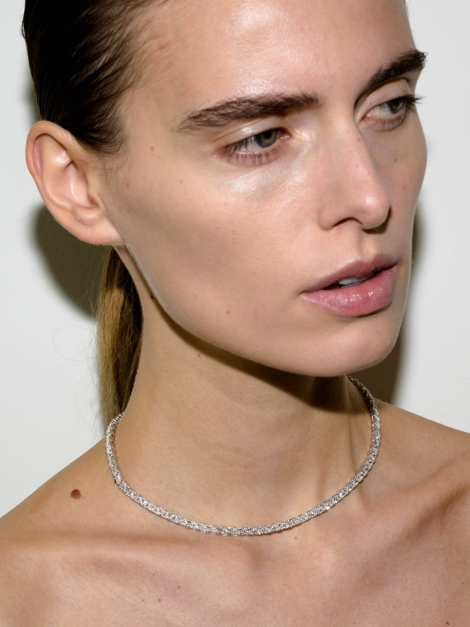 PETITE THEODORA RIVIÈRE NECKLACE IN LAB WHITE SAPPHIRE