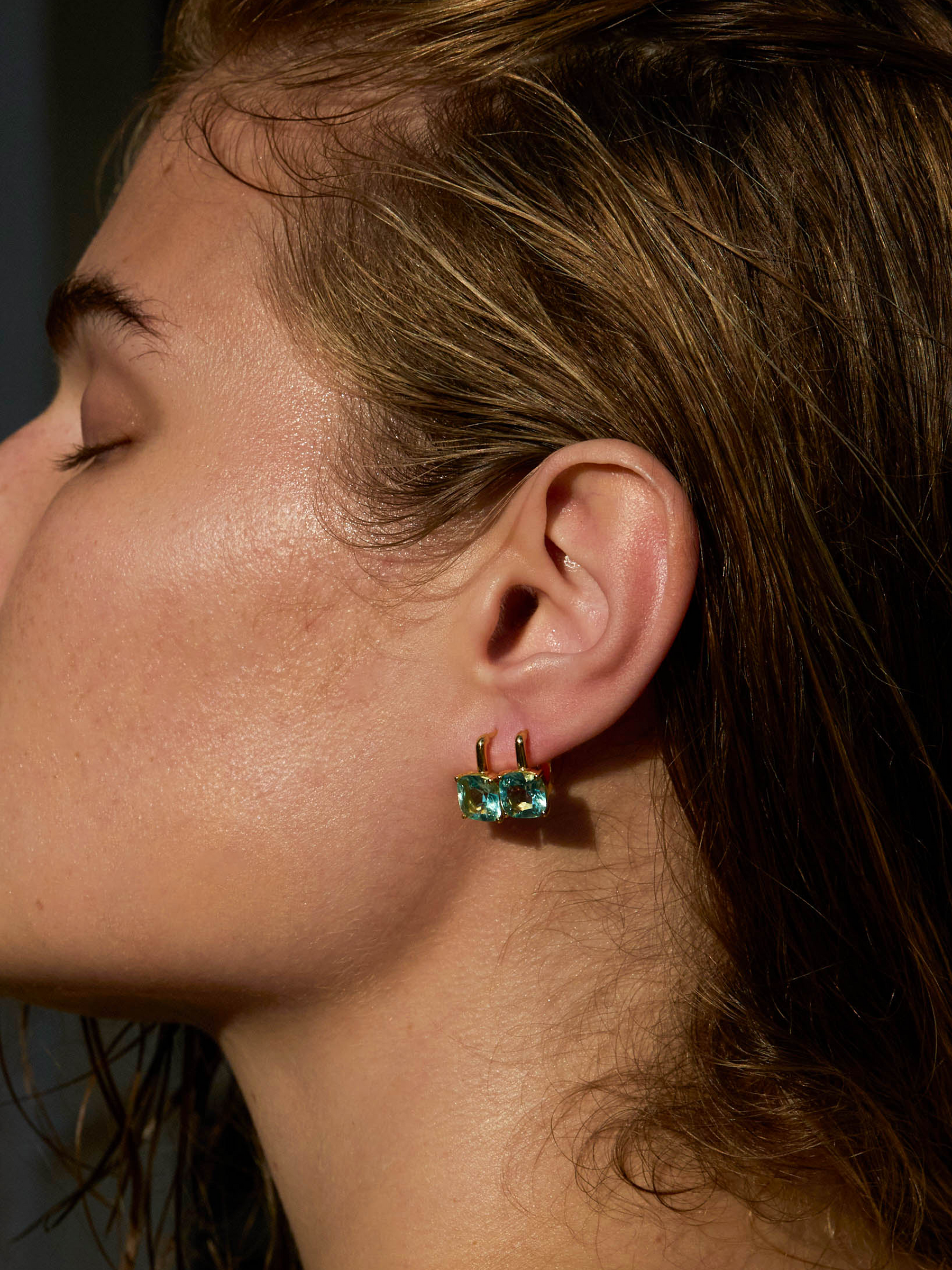 PORTER CUSHION-CUT EARRINGS IN NANO AZURE GREEN, STERLING SILVER