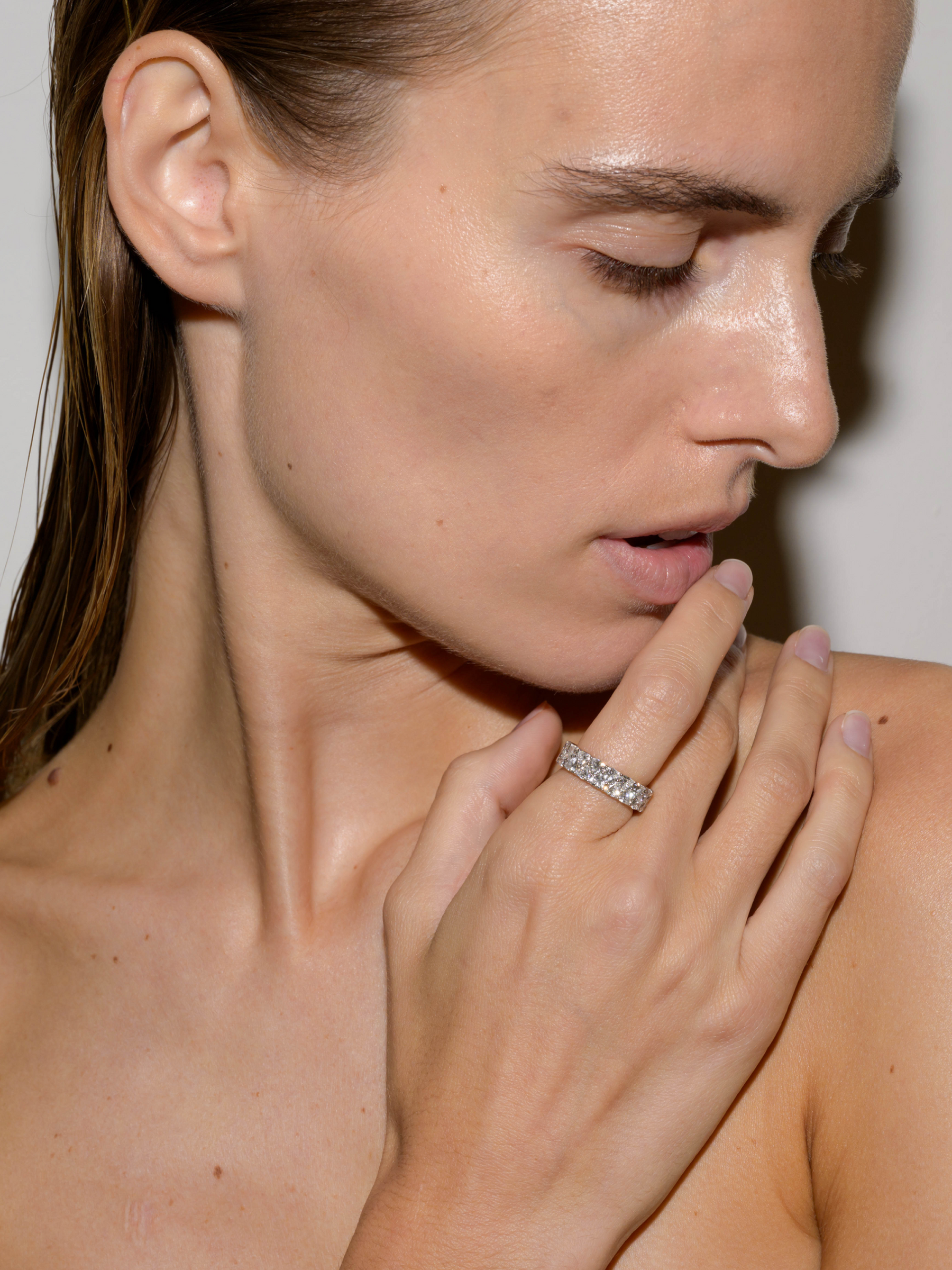 14K STACKED TRILLION ETERNITY BAND IN LAB DIAMOND, 14K YELLOW GOLD