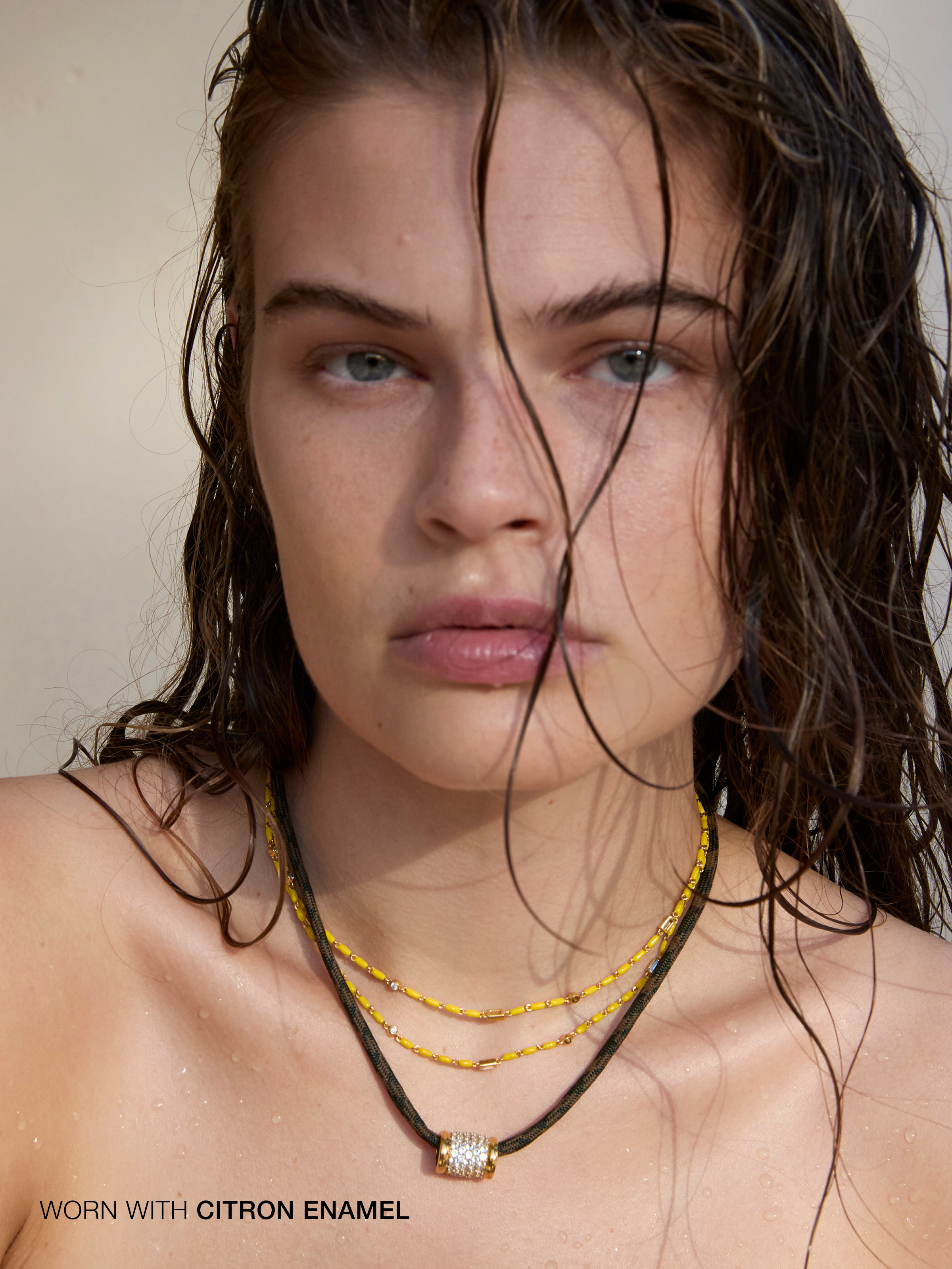 YVES CAMO PARACORD NECKLACE IN LAB WHITE SAPPHIRE, 18K GOLD