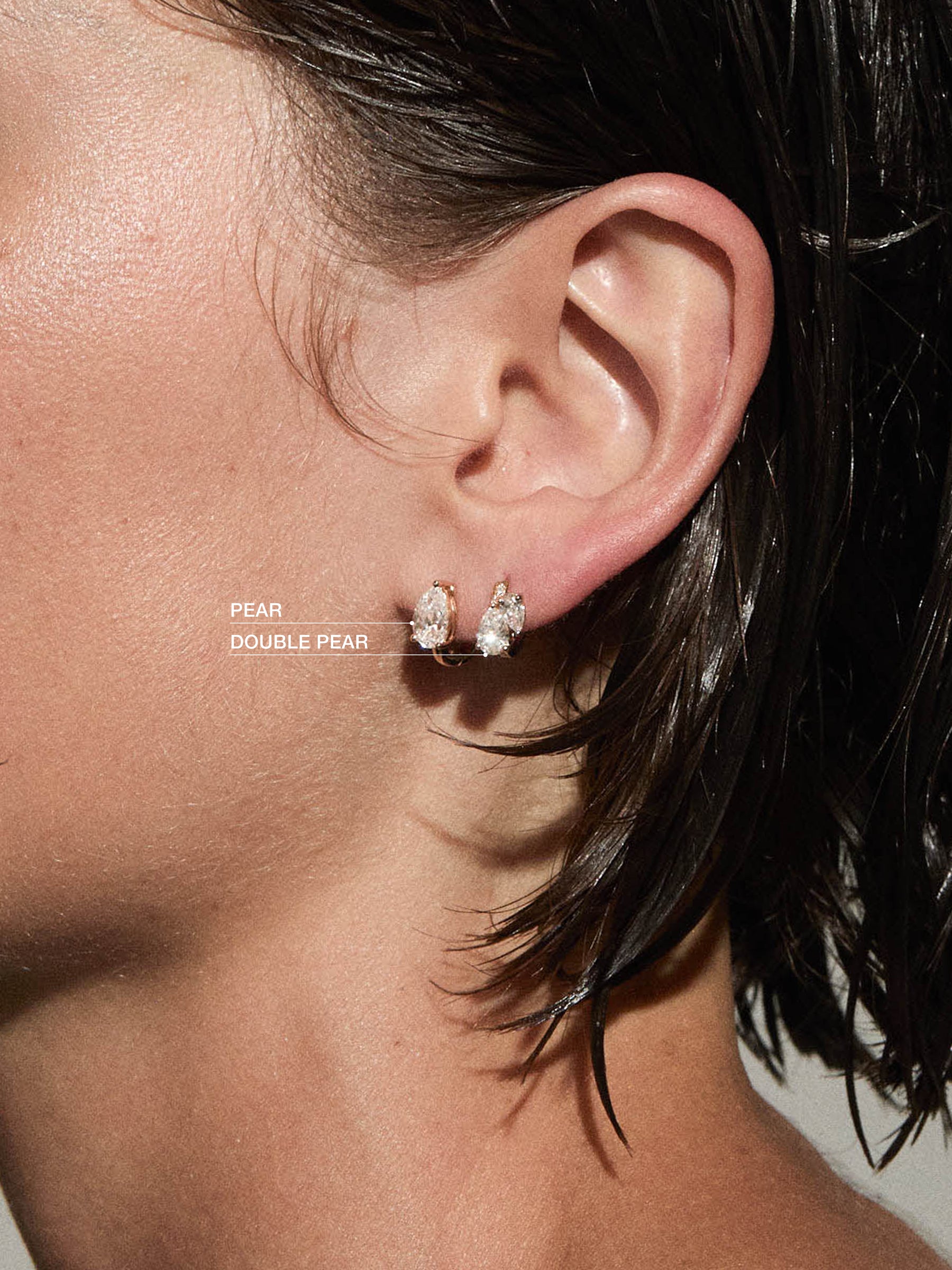 14K DOUBLE PEAR-CUT HUGGIE EARRING IN LAB DIAMOND, 14K WHITE GOLD