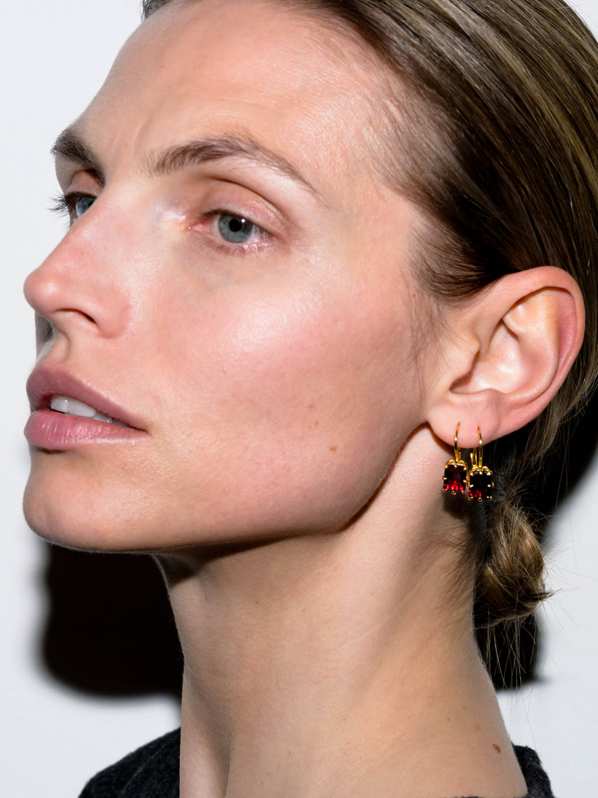 EMILE EARRINGS IN LAB RED SAPPHIRE