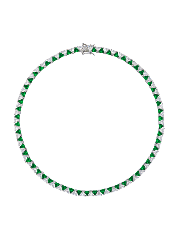 THEODORA DOUBLE TRILLION, LAB-GROWN WHITE SAPPHIRE AND NANO CRYSTAL EMERALD RIVIÈRE NECKLACE