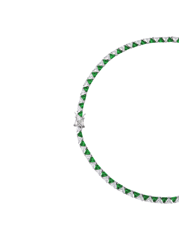THEODORA DOUBLE TRILLION, LAB-GROWN WHITE SAPPHIRE AND NANO CRYSTAL EMERALD RIVIÈRE NECKLACE