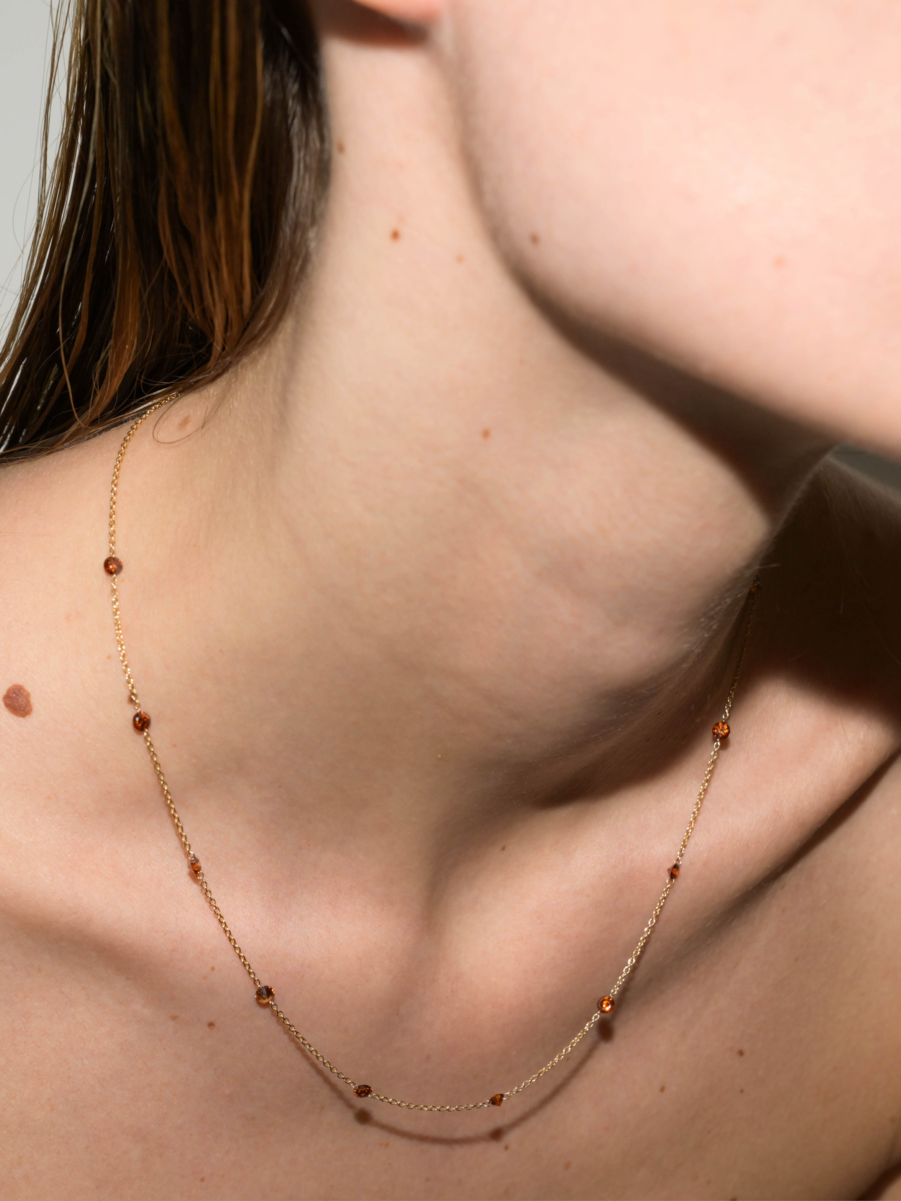 14K ROUND-CUT FLOATING NECKLACE IN COGNAC LAB DIAMOND, 14K YELLOW GOLD