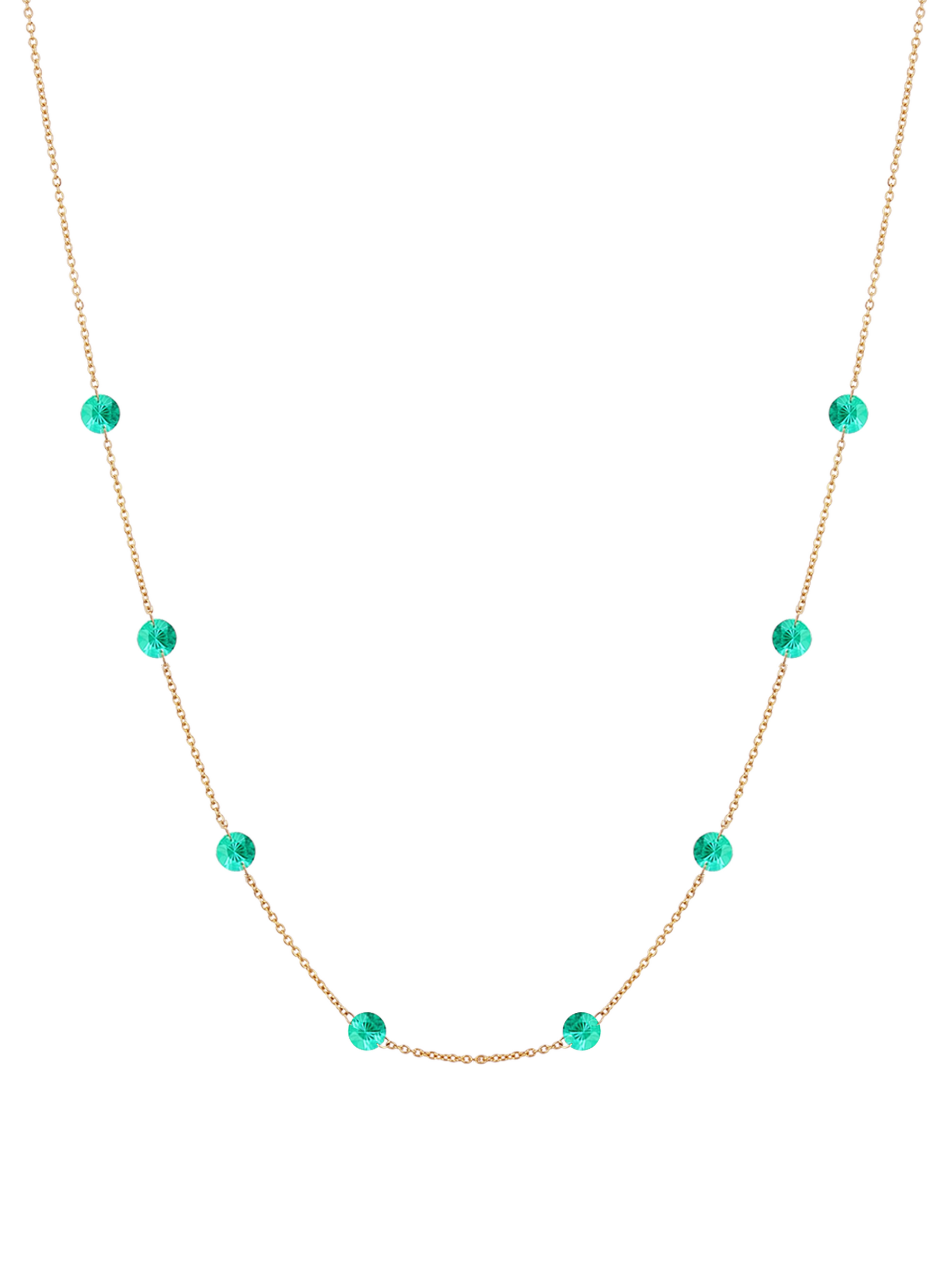 14K ROUND-CUT FLOATING NECKLACE IN 5MM LAB EMERALD, 14K YELLOW GOLD