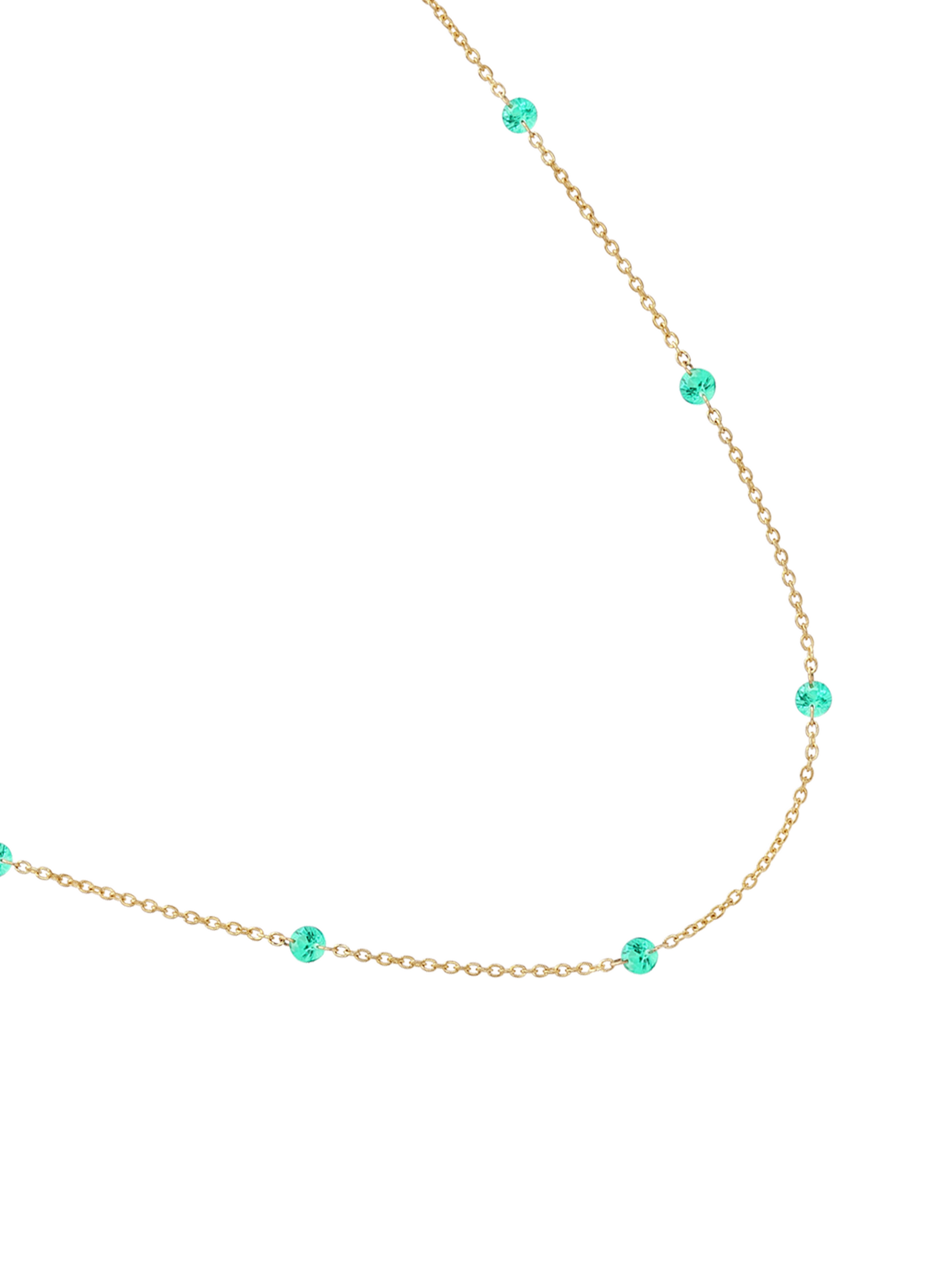 14K ROUND-CUT FLOATING NECKLACE IN 3.5MM LAB EMERALD, 14K YELLOW GOLD