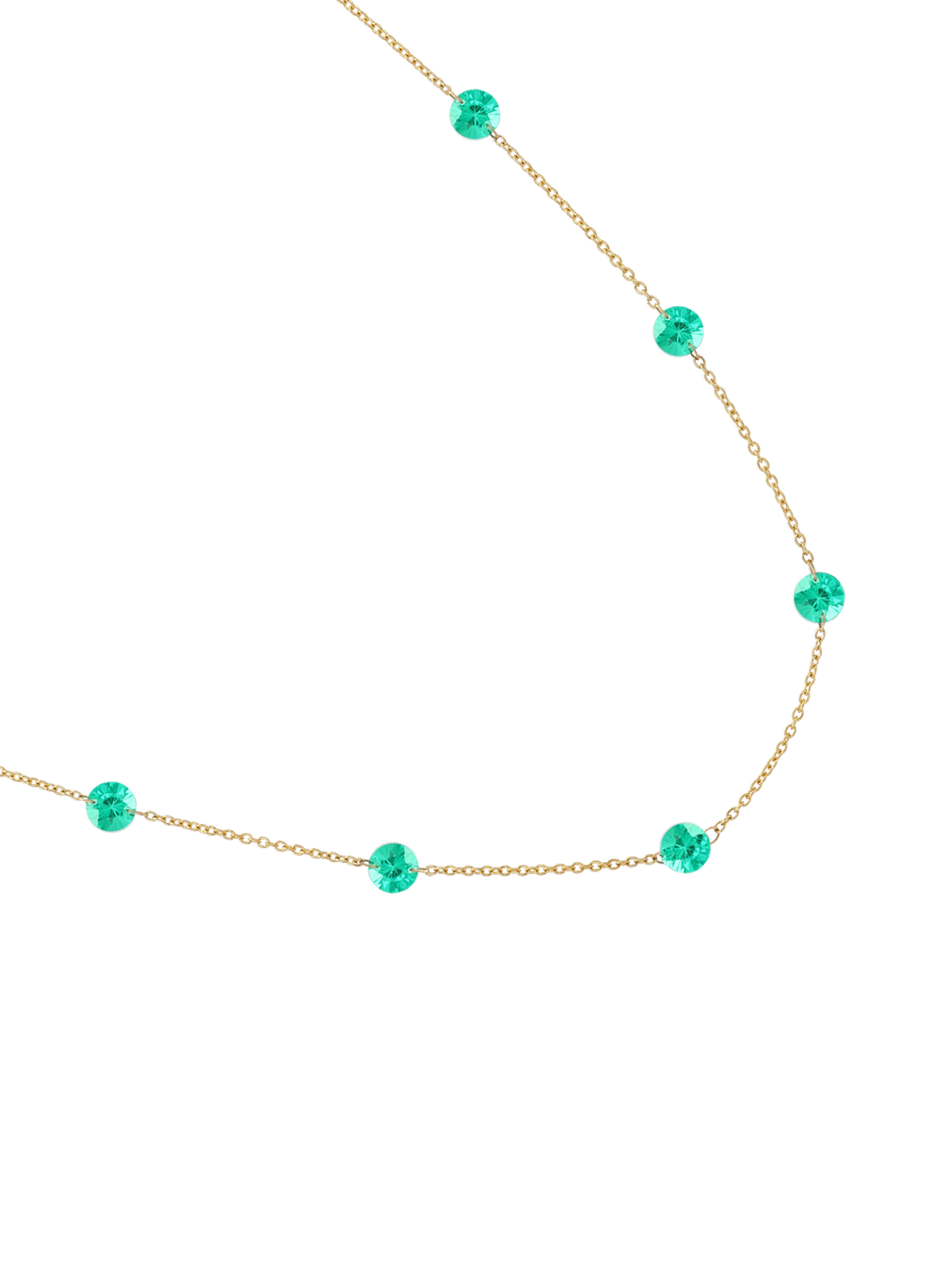 14K ROUND-CUT FLOATING NECKLACE IN 5MM LAB EMERALD, 14K YELLOW GOLD