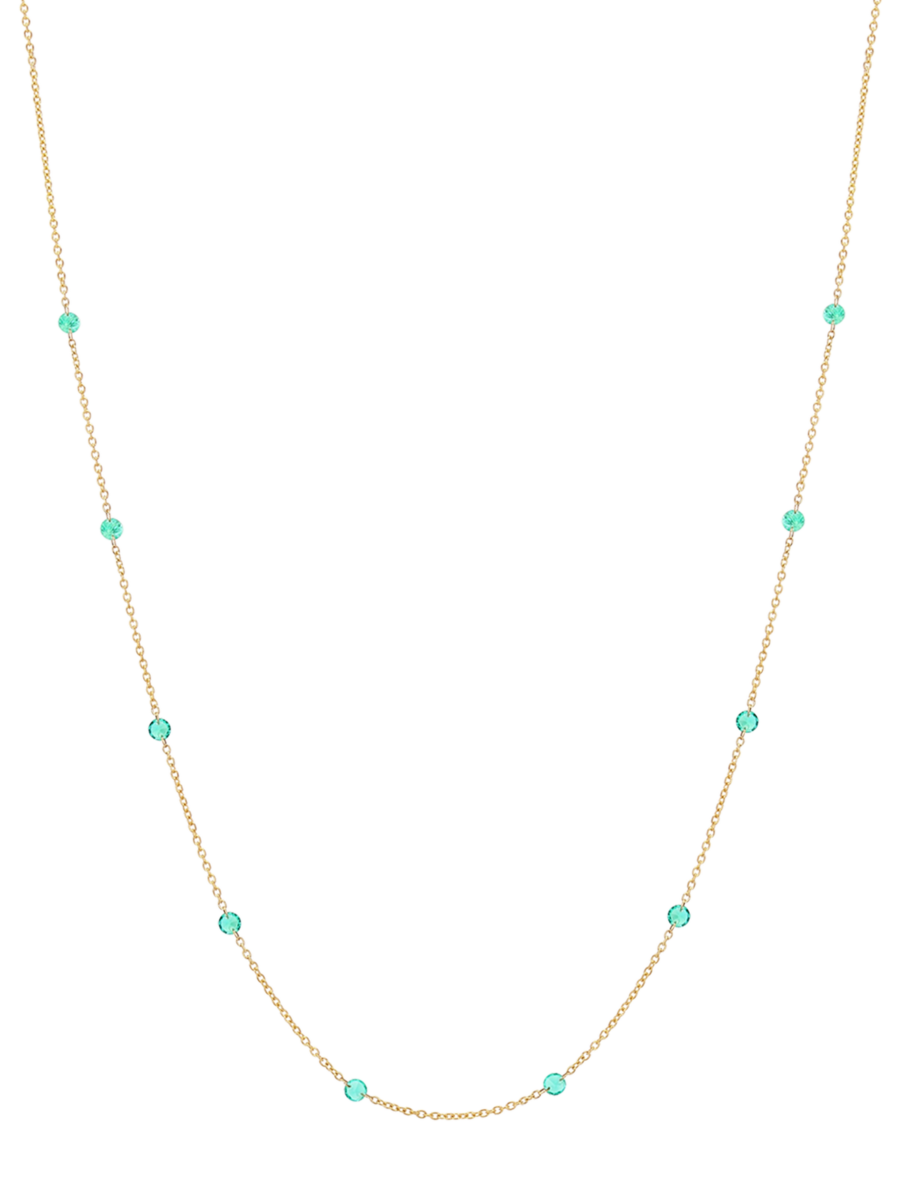 14K ROUND-CUT FLOATING NECKLACE IN 3.5MM LAB EMERALD, 14K YELLOW GOLD