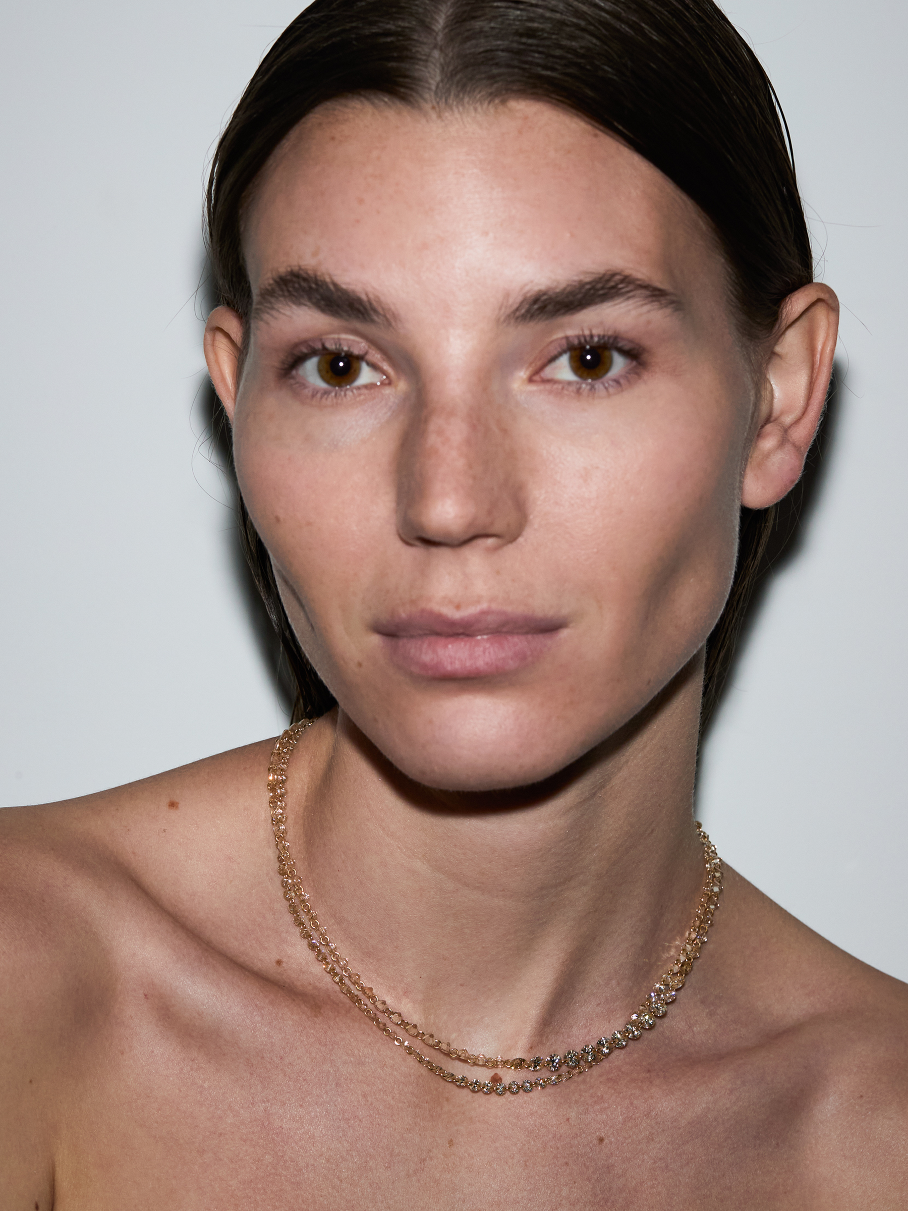 FLOATING ETERNITY NECKLACE IN 5MM HONEY MOISSANITE, 18K GOLD VERMEIL