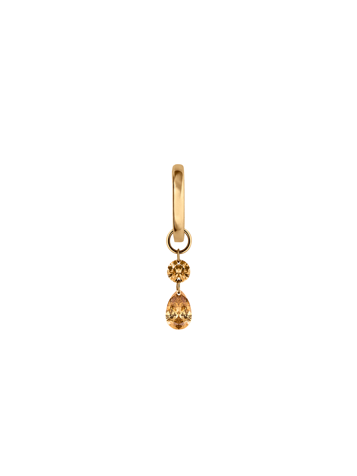 14K FLOATING ROUND & PEAR HUGGIE EARRING IN CHAMPAGNE LAB DIAMOND, 14K YELLOW GOLD