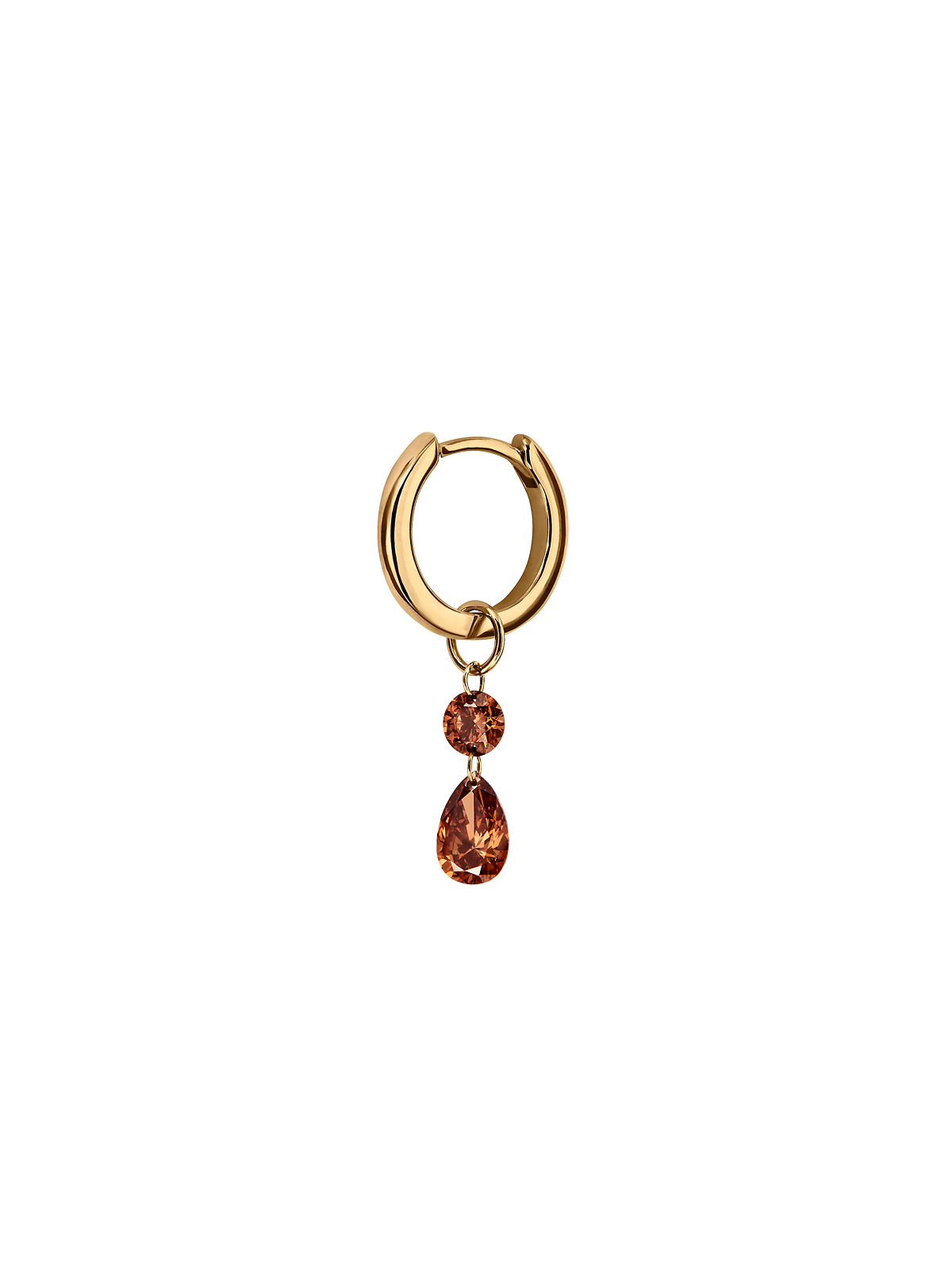14K FLOATING ROUND & PEAR HUGGIE EARRING IN COGNAC LAB DIAMOND, 14K YELLOW GOLD