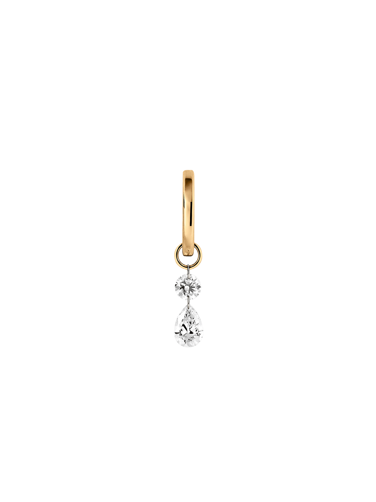 14K FLOATING ROUND & PEAR HUGGIE EARRING IN LAB DIAMOND, 14K YELLOW GOLD