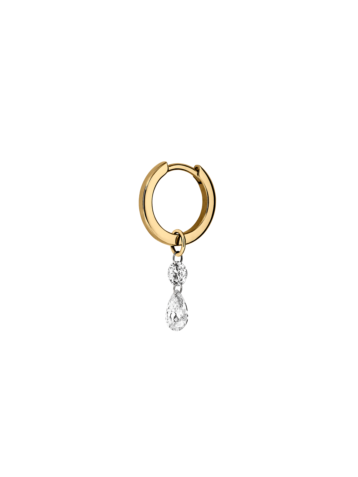 14K FLOATING ROUND & PEAR HUGGIE EARRING IN LAB DIAMOND, 14K YELLOW GOLD