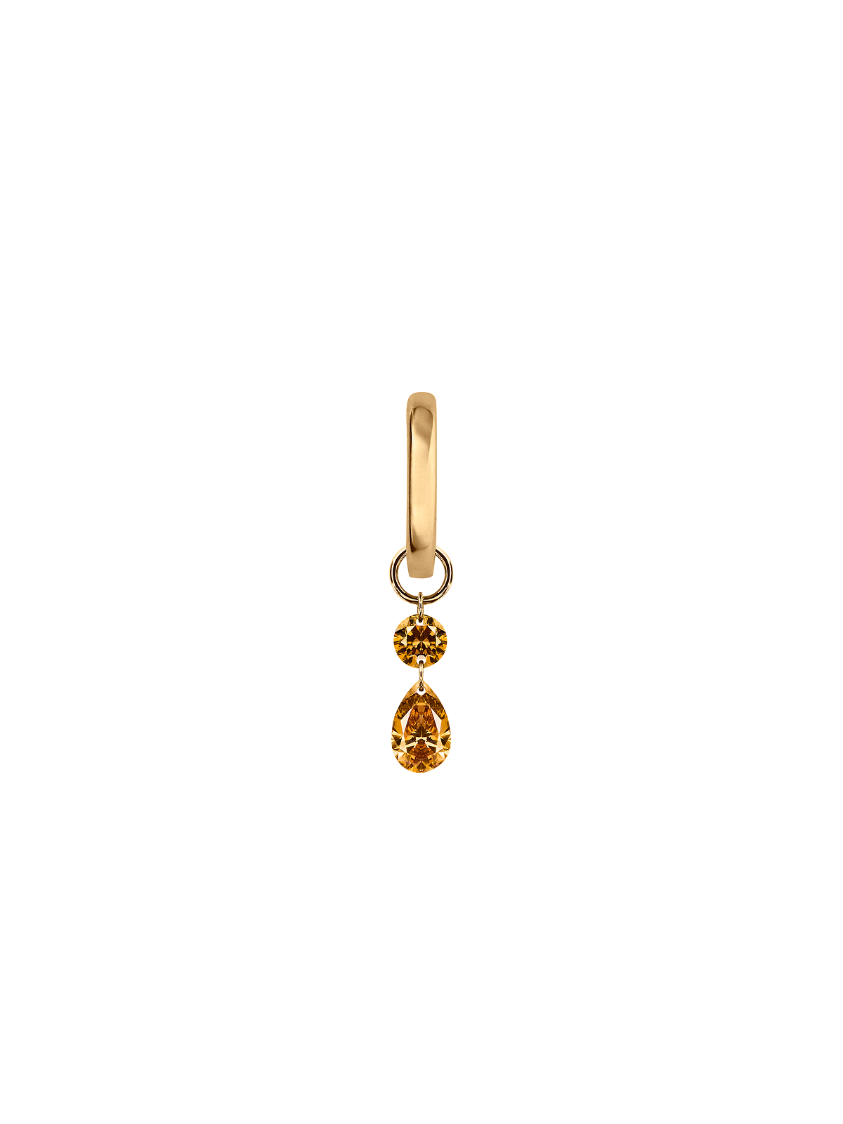 14K FLOATING ROUND & PEAR HUGGIE EARRING IN AMBER LAB DIAMOND, 14K YELLOW GOLD