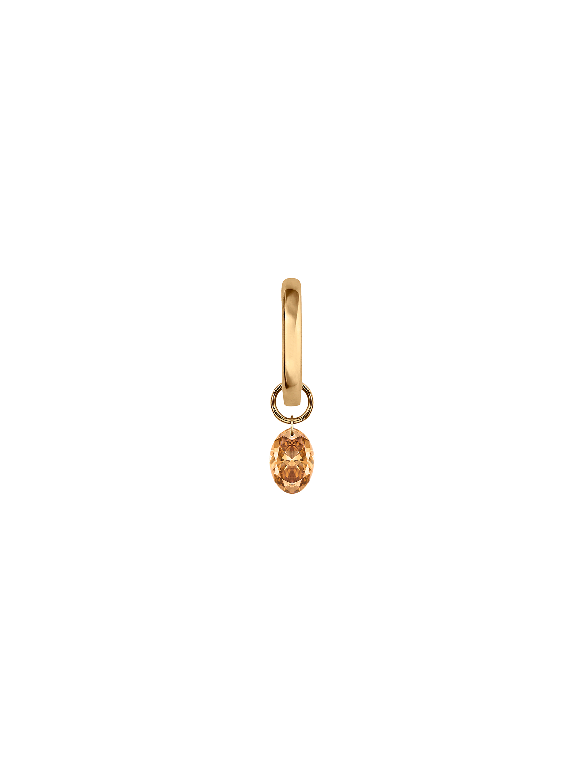 14K FLOATING OVAL HUGGIE EARRING IN CHAMPAGNE LAB DIAMOND, 14K YELLOW GOLD