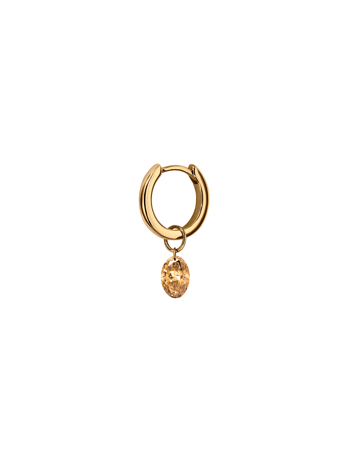 14K FLOATING OVAL HUGGIE EARRING IN CHAMPAGNE LAB DIAMOND, 14K YELLOW GOLD