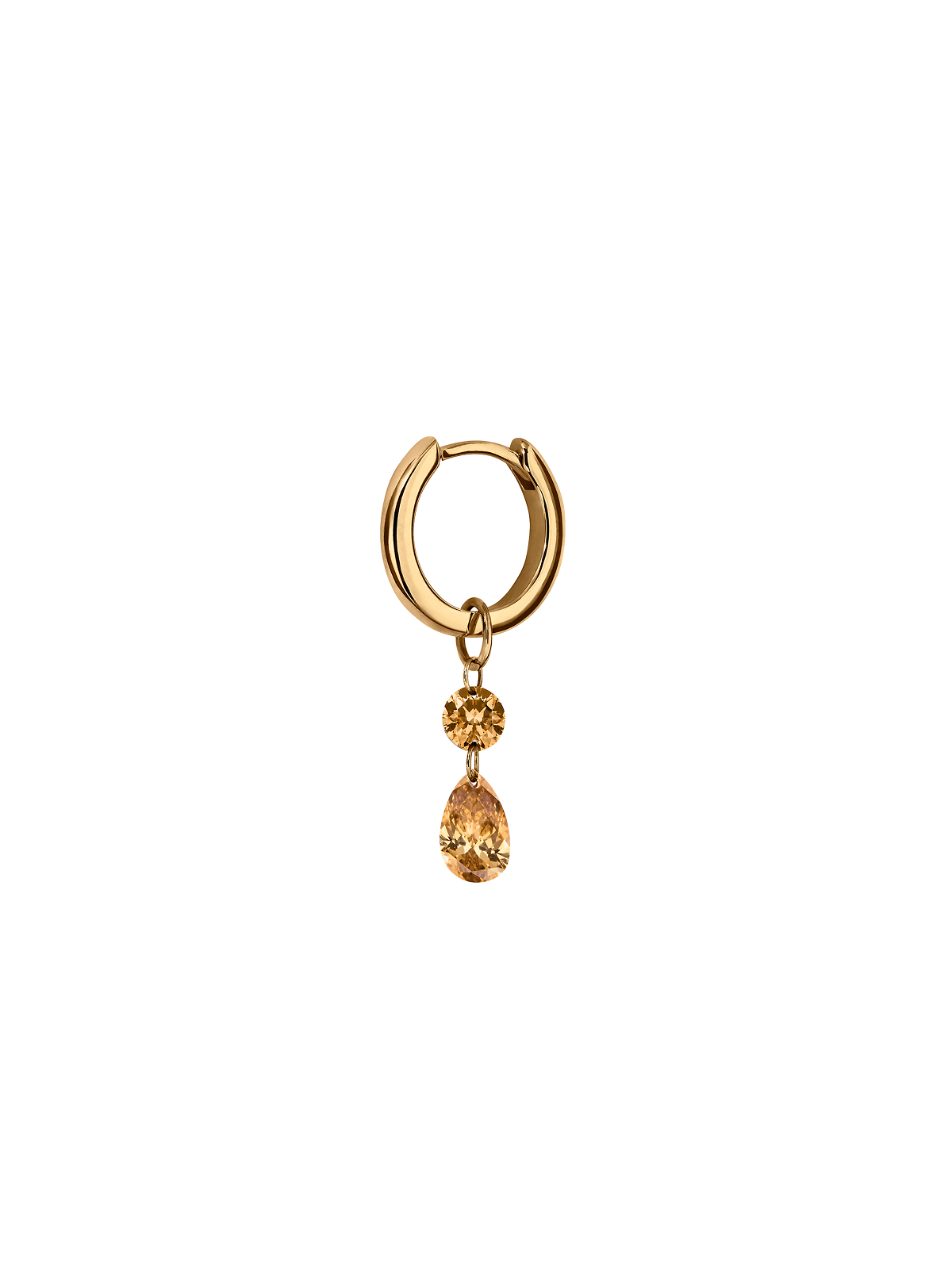 14K FLOATING ROUND & PEAR HUGGIE EARRING IN CHAMPAGNE LAB DIAMOND, 14K YELLOW GOLD