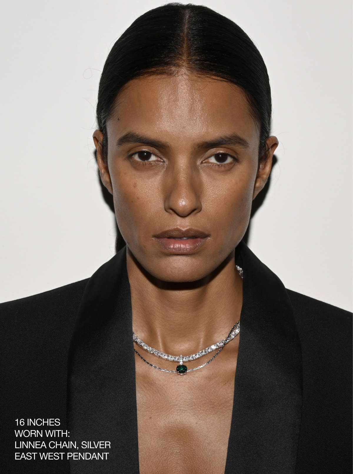 THEODORA DOUBLE TRILLION, LAB WHITE SAPPHIRE SILVER RIVIÈRE NECKLACE