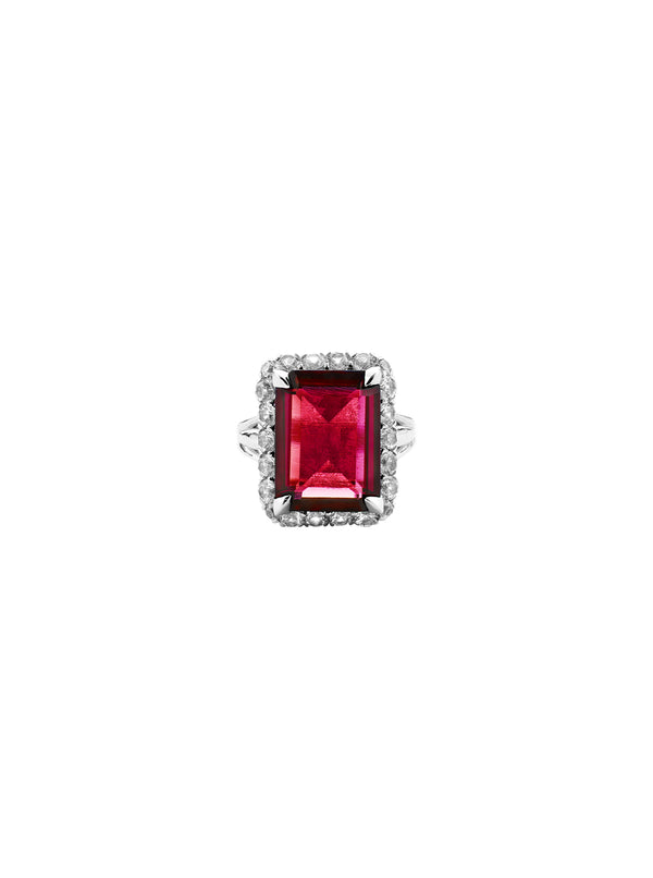 HASTINGS, LAB-GROWN RED SAPPHIRE RING, SILVER