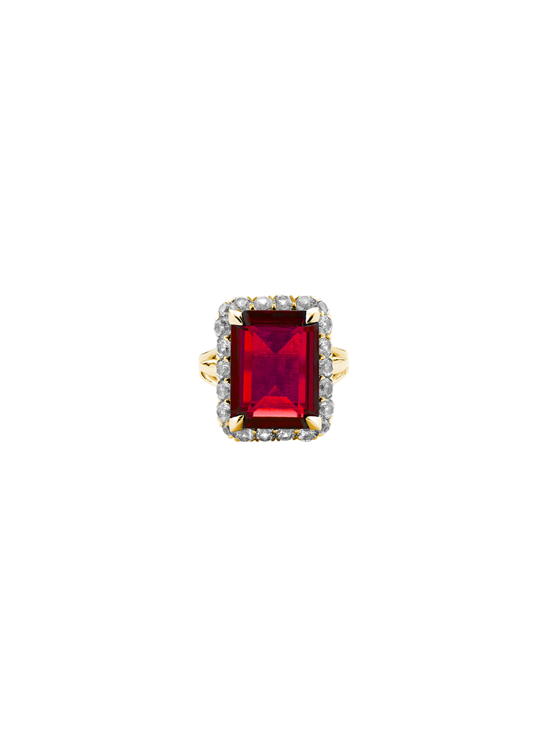 HASTINGS, LAB-GROWN RED SAPPHIRE RING, GOLD
