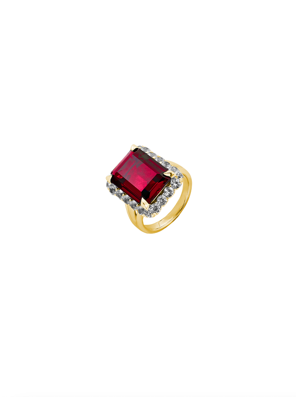 HASTINGS, LAB-GROWN RED SAPPHIRE RING, GOLD