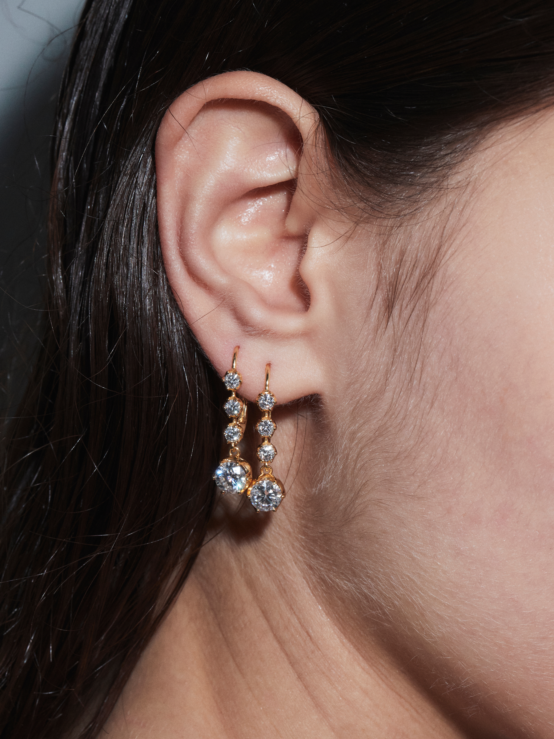 HENRIETTA 4-STONE DROP EARRINGS IN MOISSANITE, 18K GOLD VERMEIL
